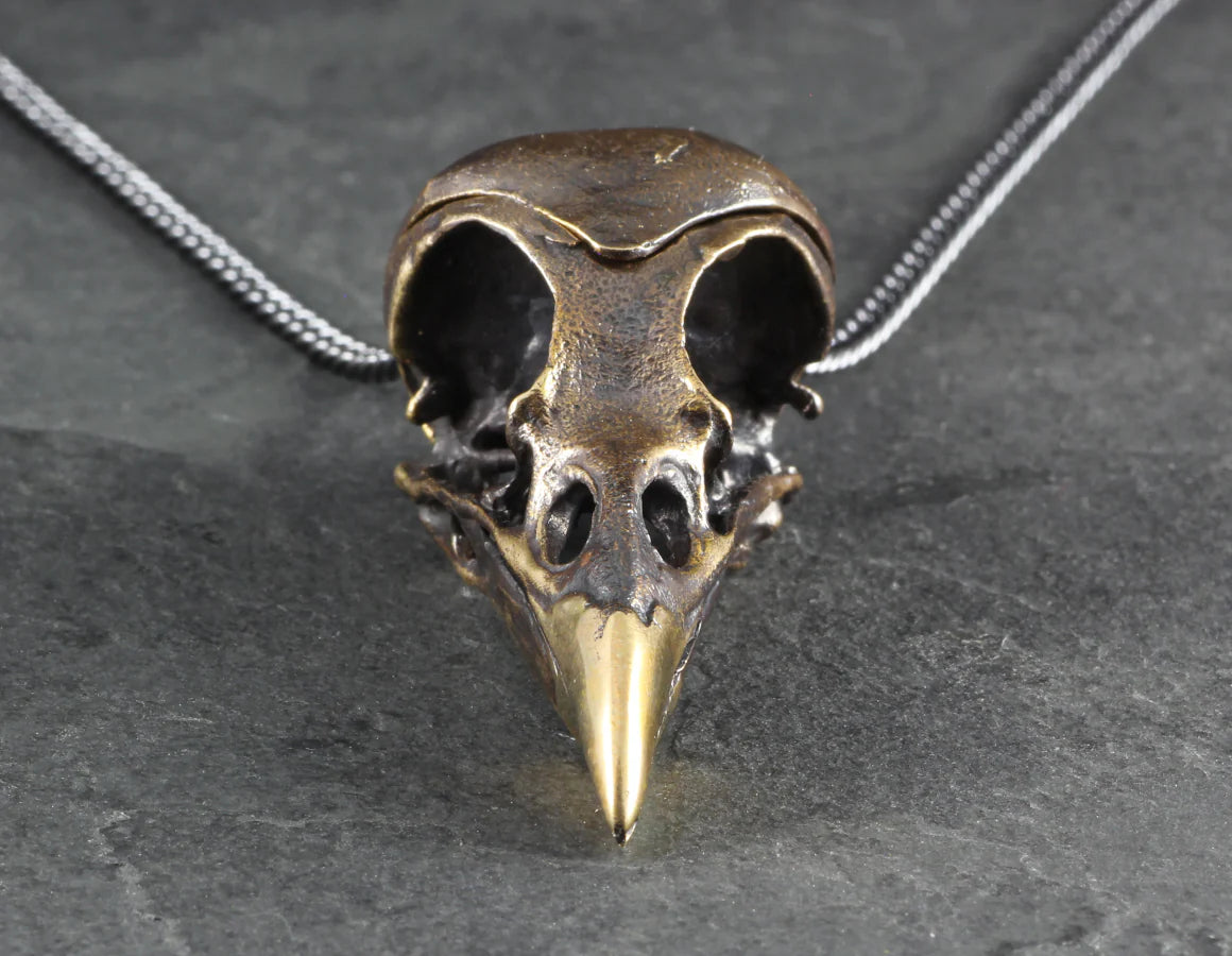 Collier- magpie skull locket bronze - Necklace