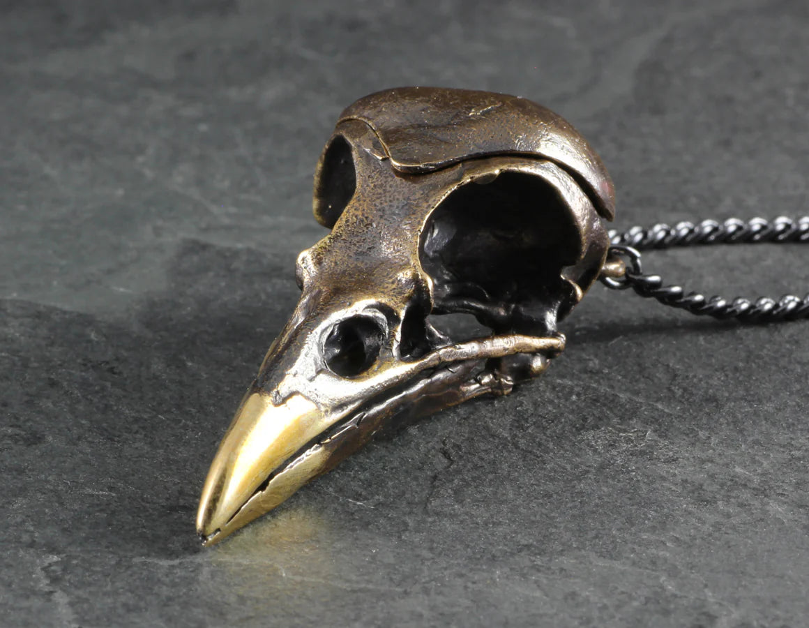 Collier- magpie skull locket bronze - Necklace