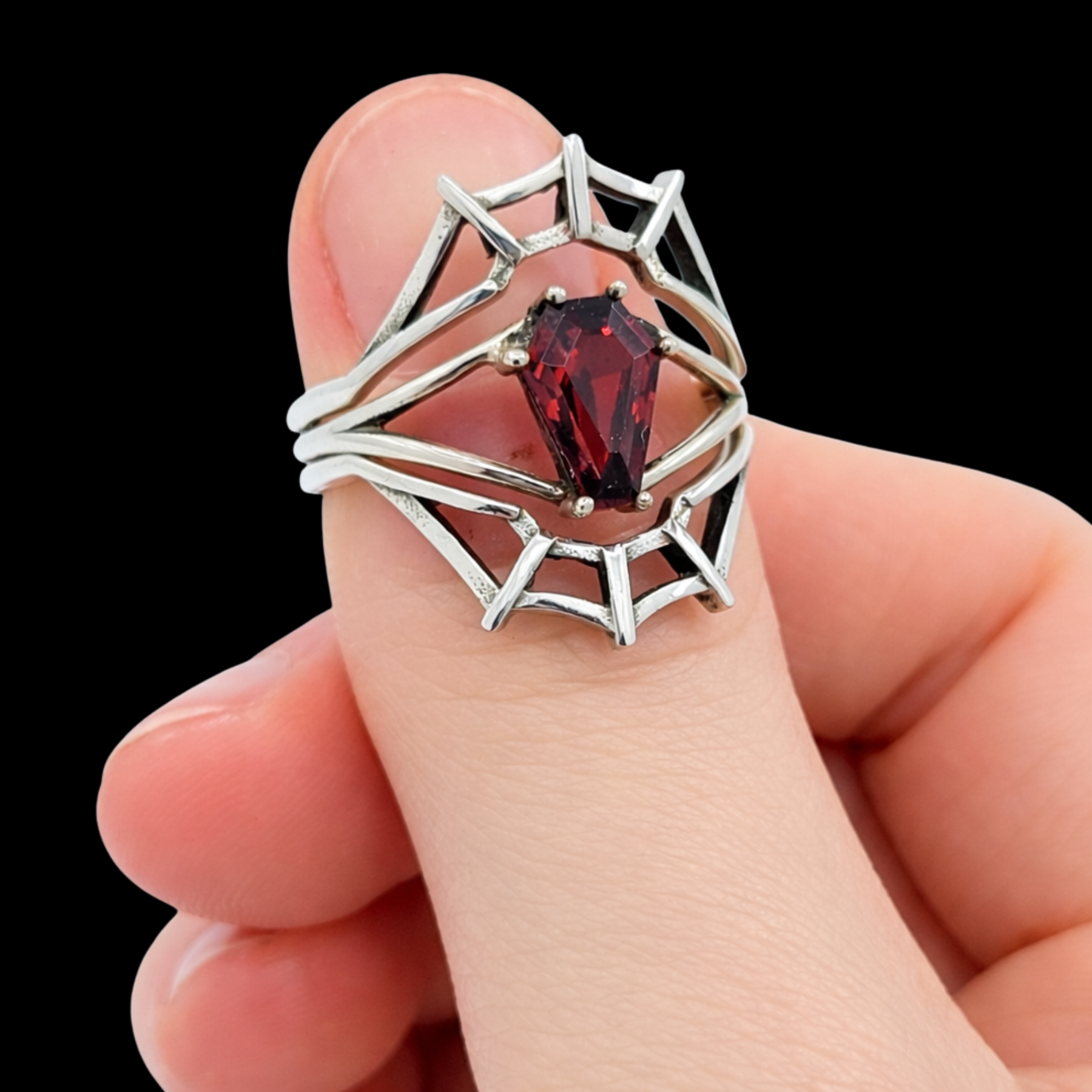 Cute Coffin Split Sterling Silver Ring & Crown Spider Web Set of 3 Rings - Color Selection - Inchoo Bijoux