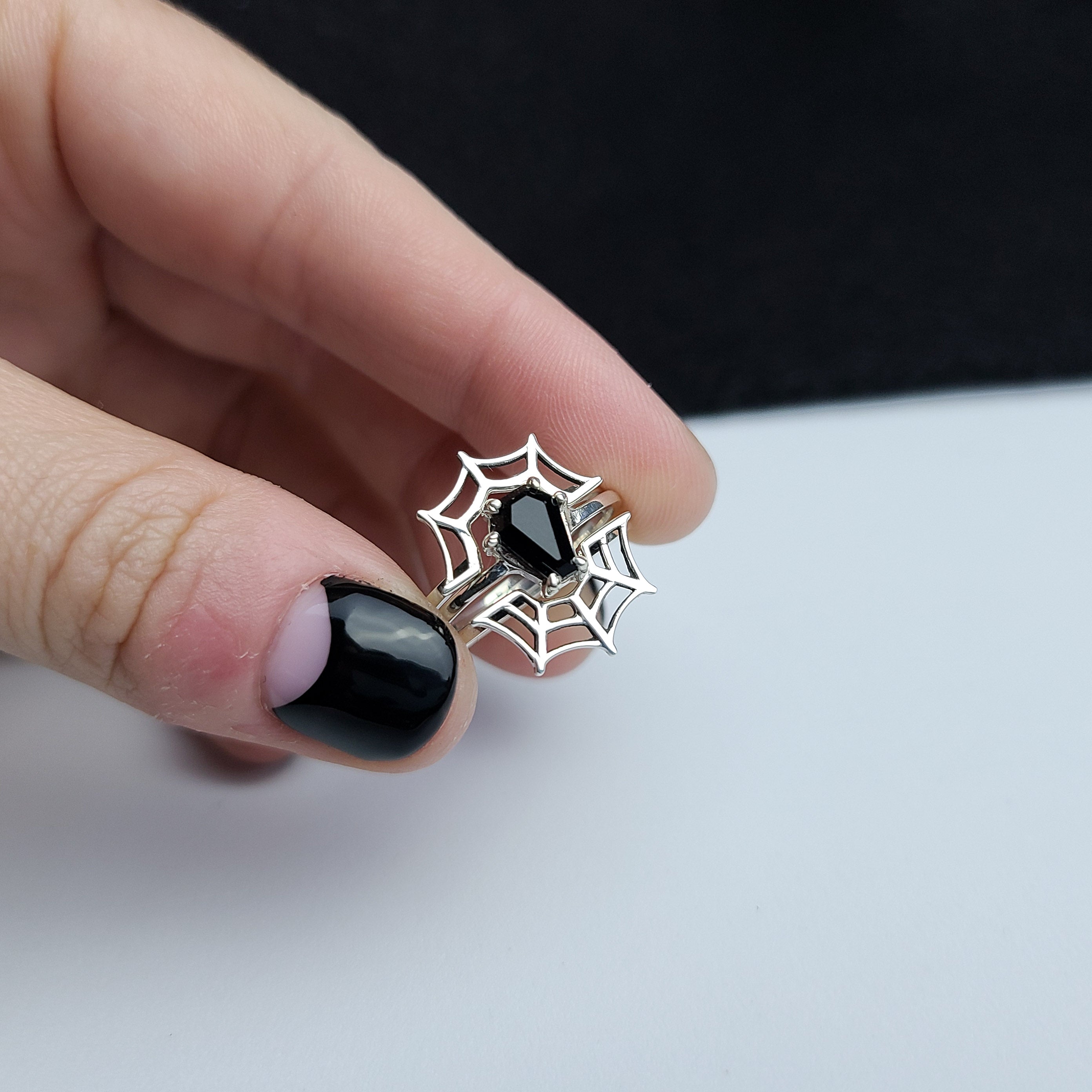 Small Coffin Sterling Silver Ring & Spider Web Set of 3 Rings - Inchoo Bijoux