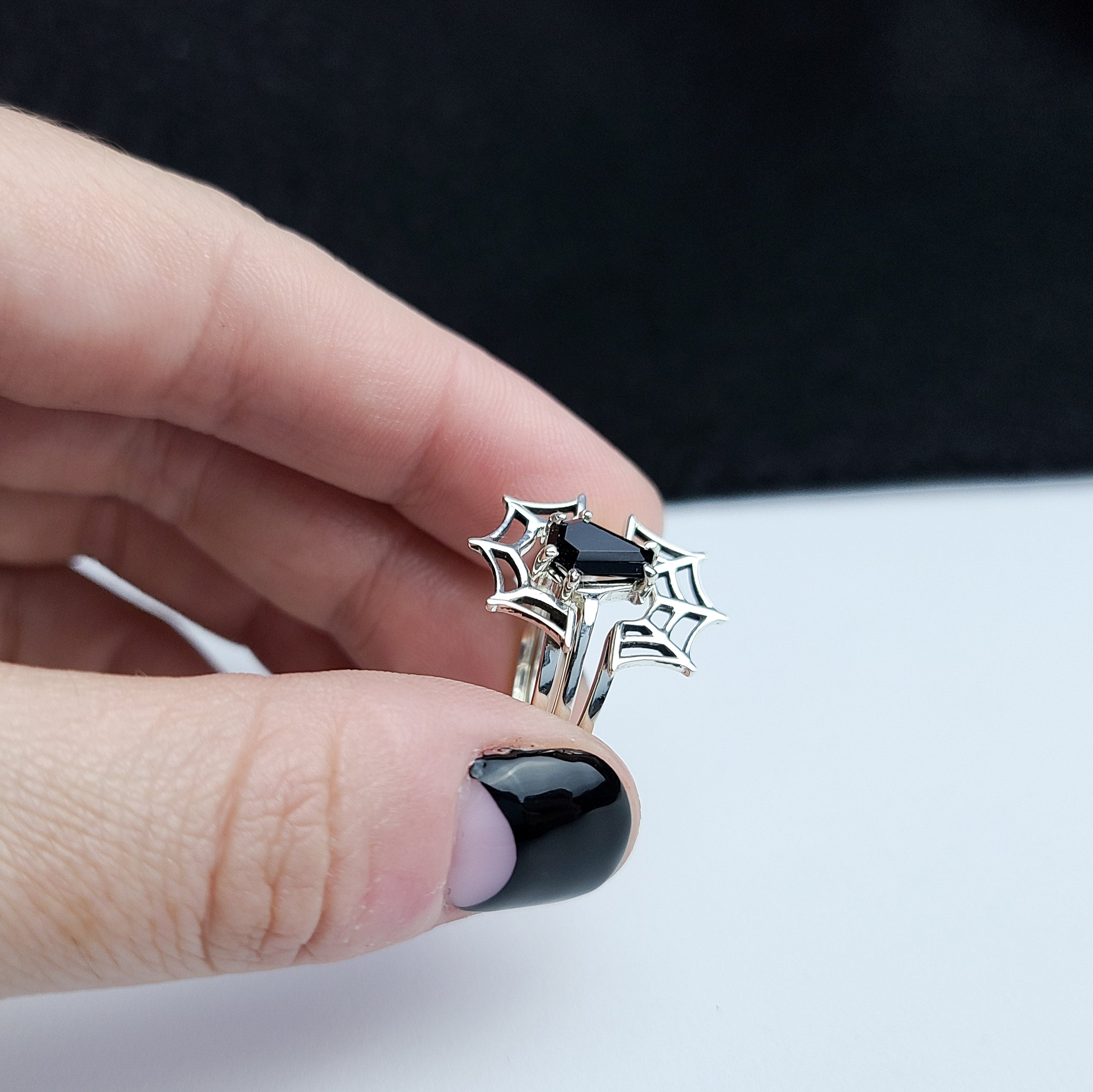 Small Coffin Sterling Silver Ring & Spider Web Set of 3 Rings - Inchoo Bijoux