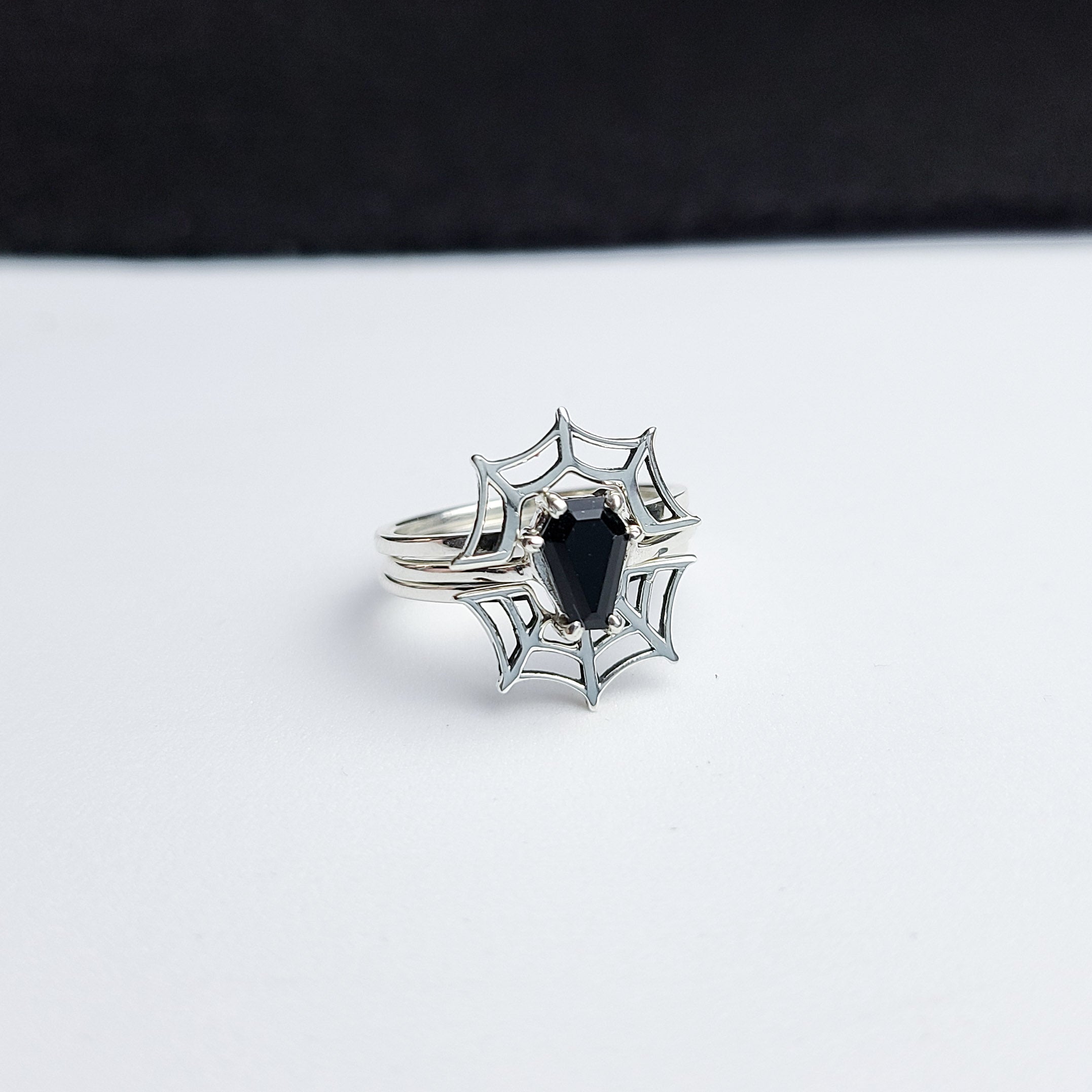 Small Coffin Sterling Silver Ring & Spider Web Set of 3 Rings - Inchoo Bijoux