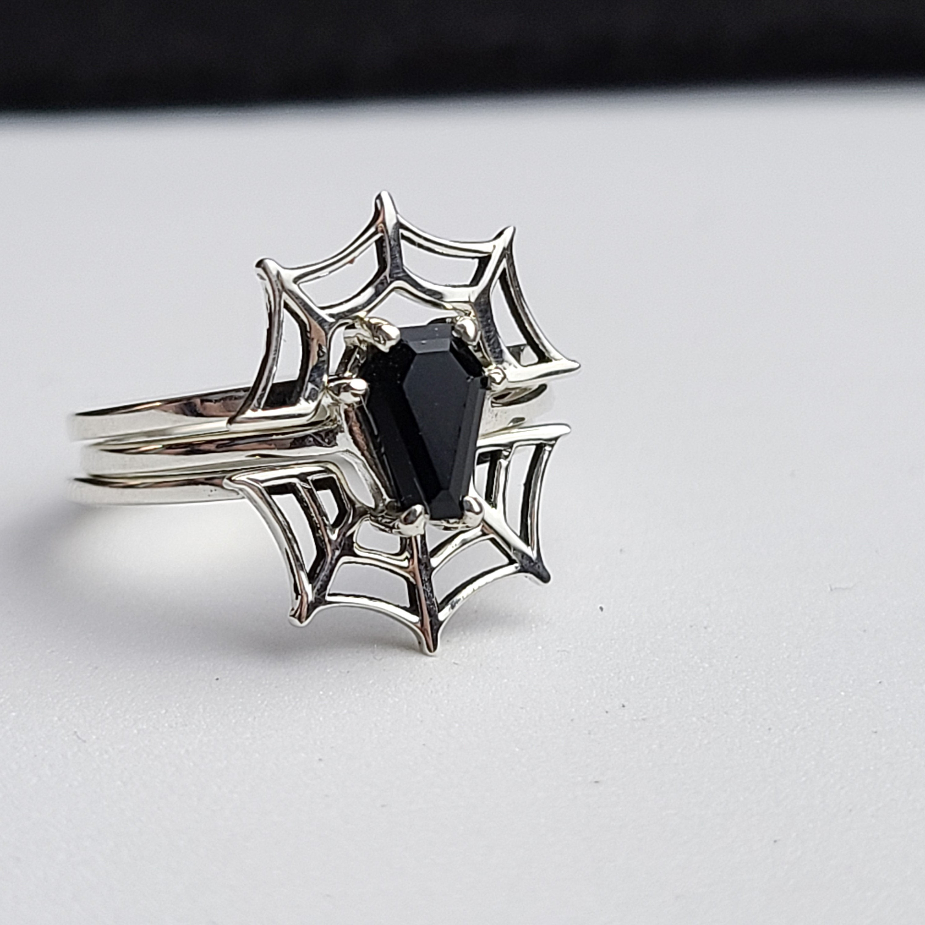 Small Coffin Sterling Silver Ring & Spider Web Set of 3 Rings - Inchoo Bijoux