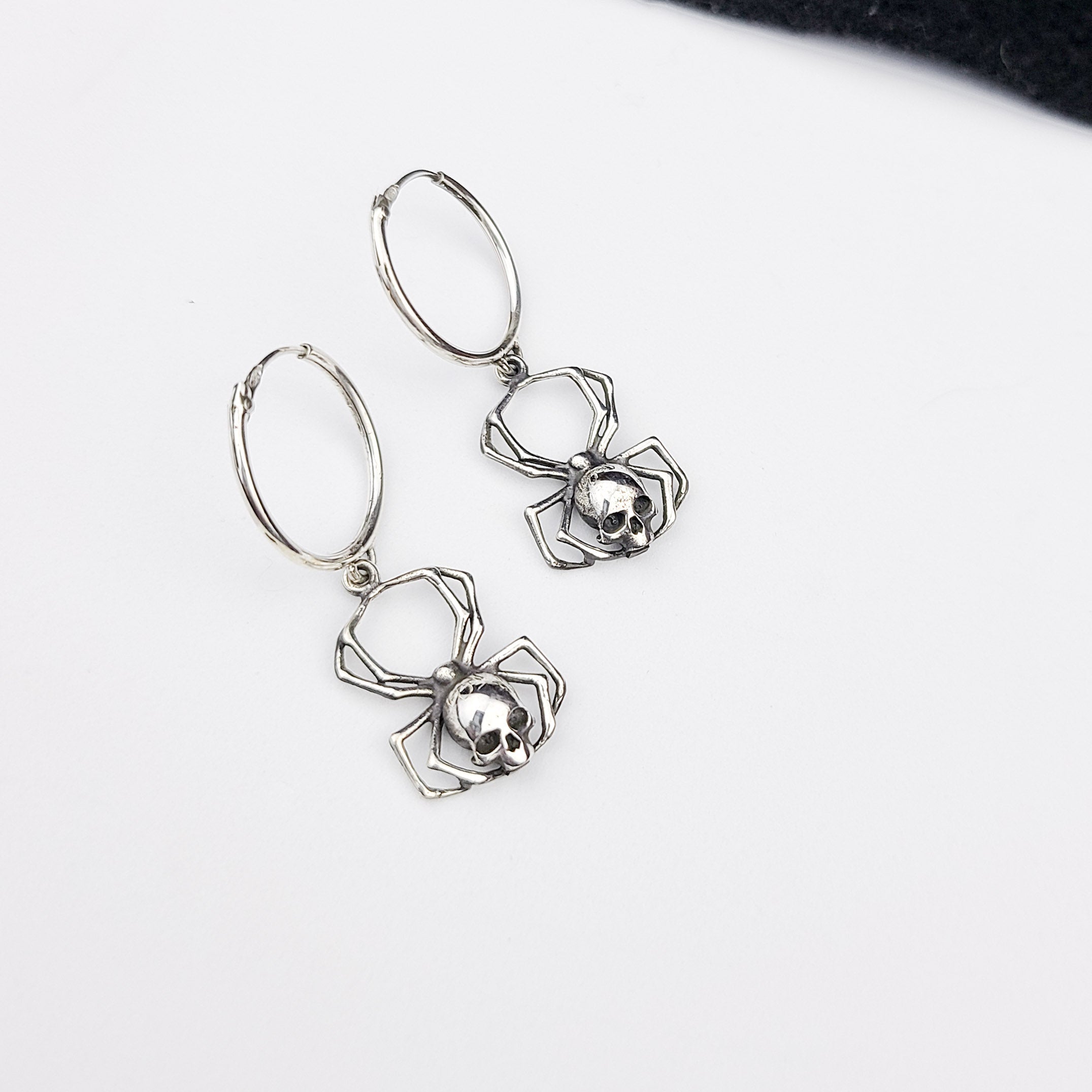 Skull Spider Hoops in Silver