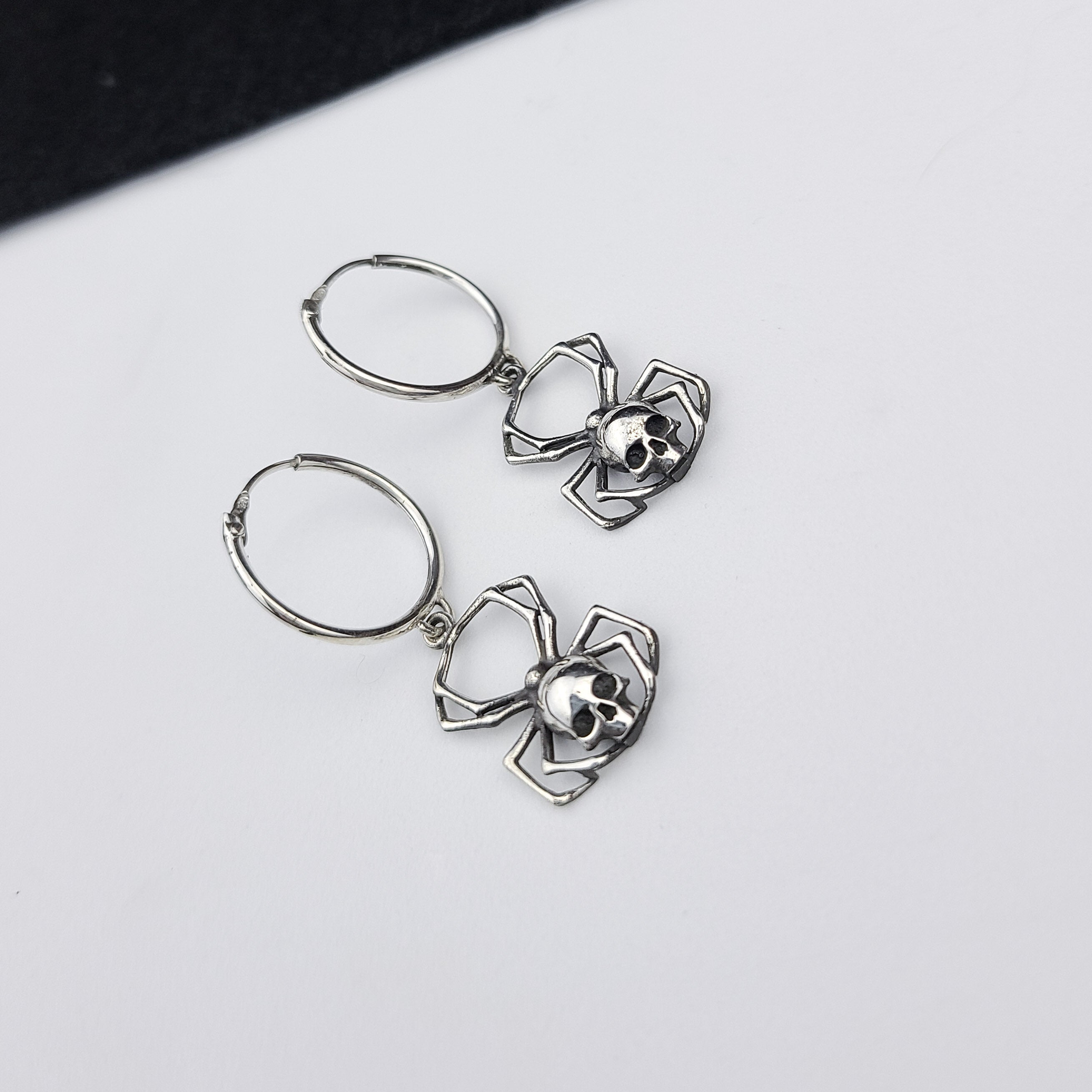 Skull Spider Hoops in Silver