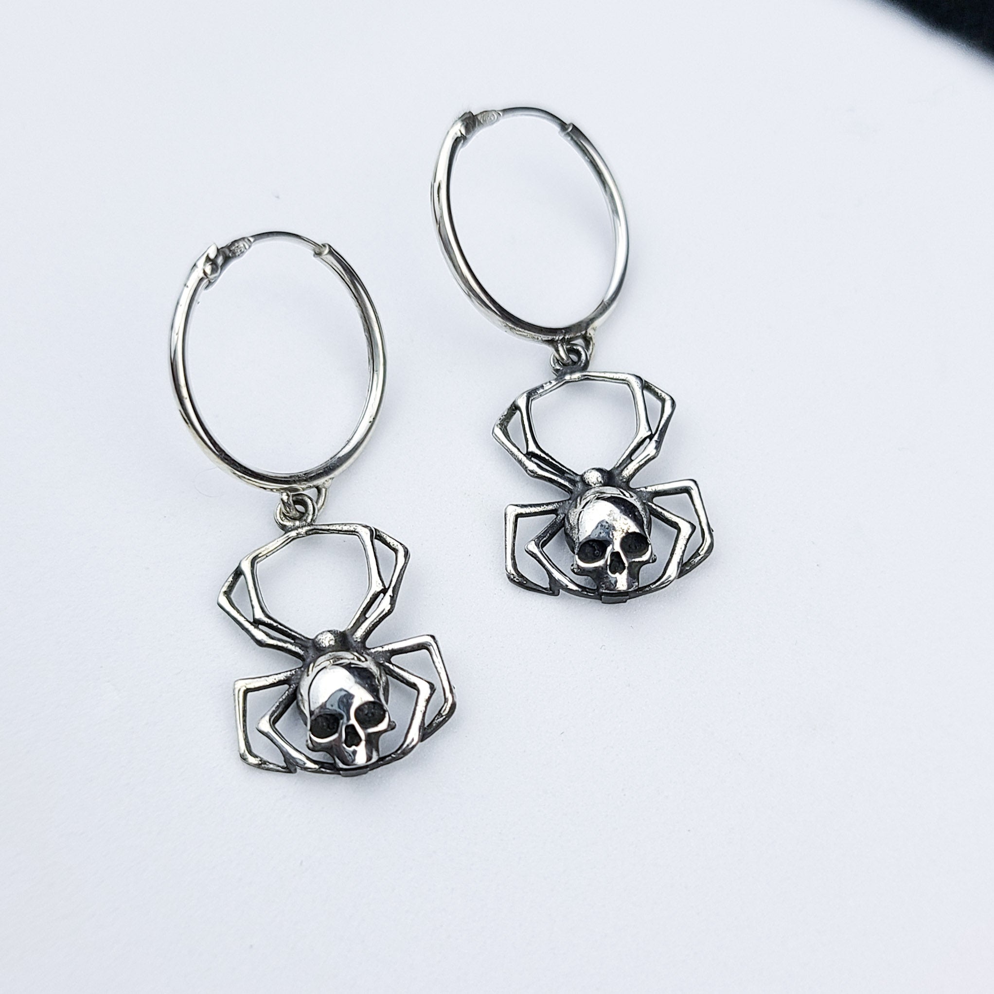 Skull Spider Hoops in Silver