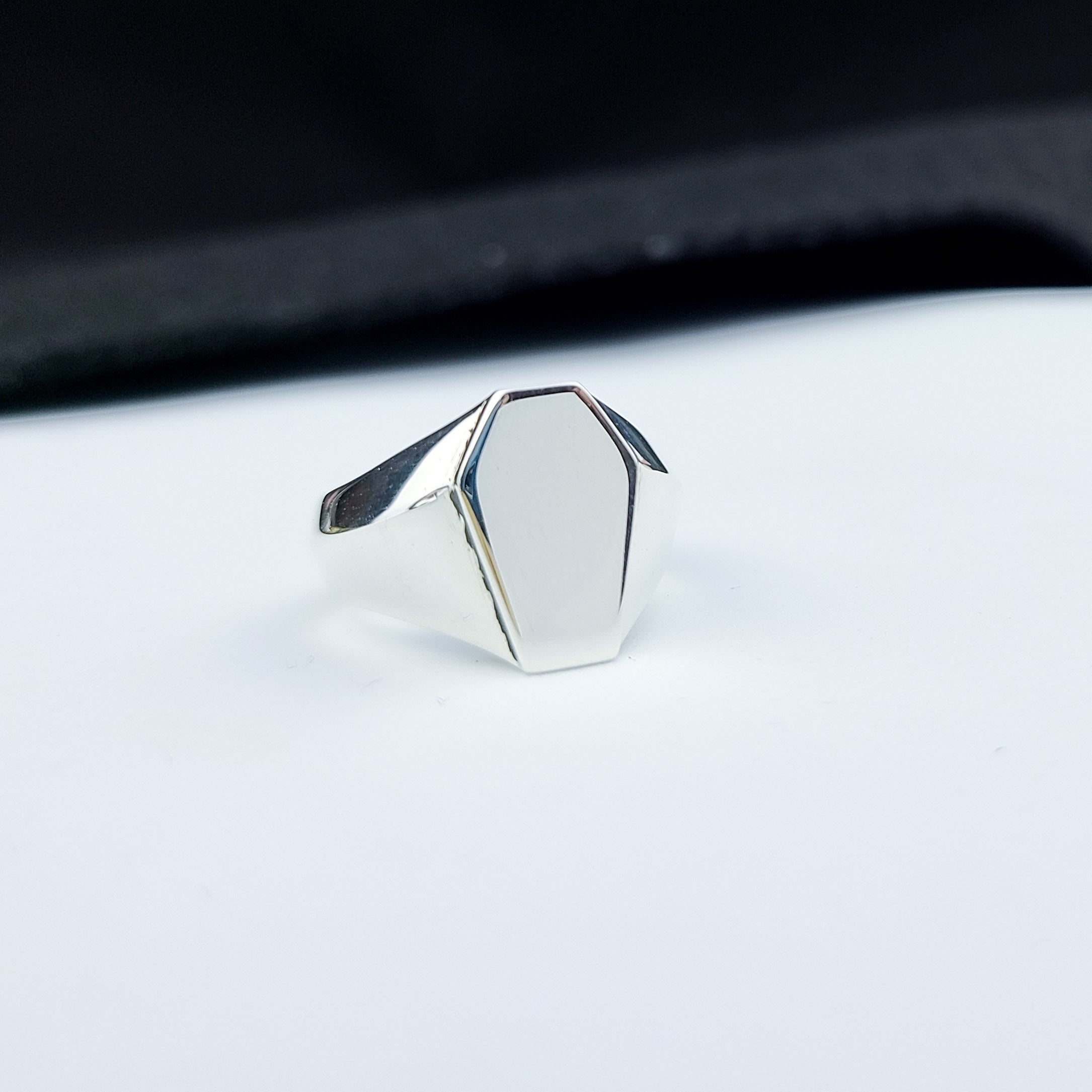 Silver Big Coffin Signet Wedding Band - Inchoo Bijoux