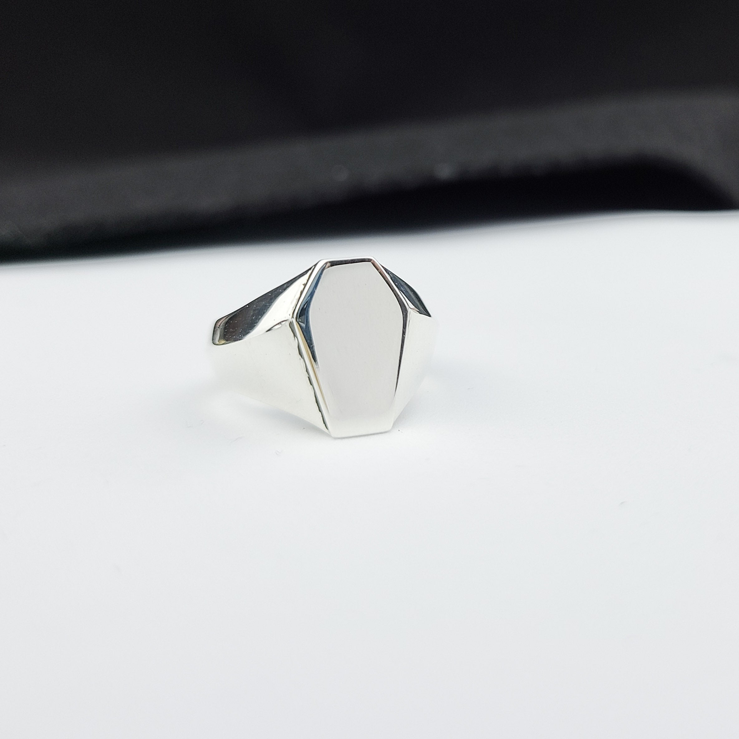 Silver Big Coffin Signet Wedding Band - Inchoo Bijoux