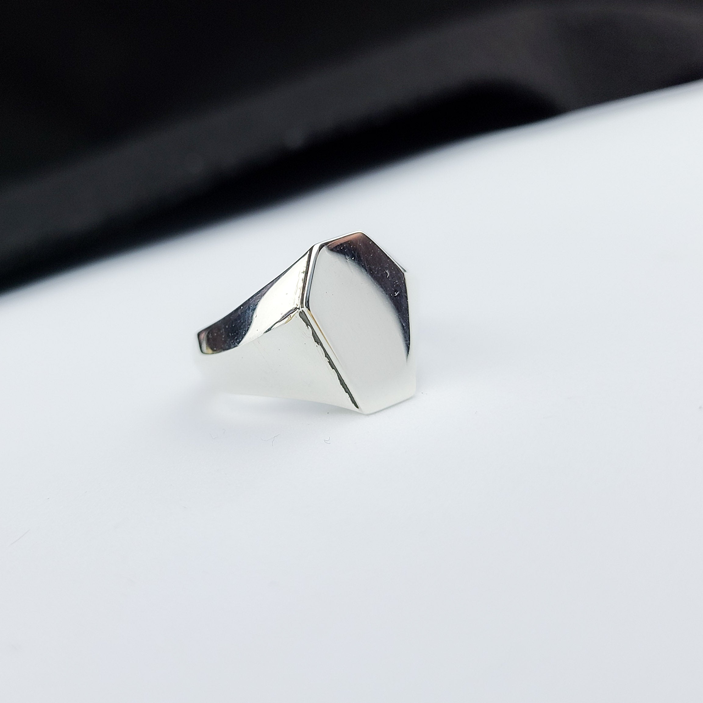 Silver Big Coffin Signet Wedding Band - Inchoo Bijoux