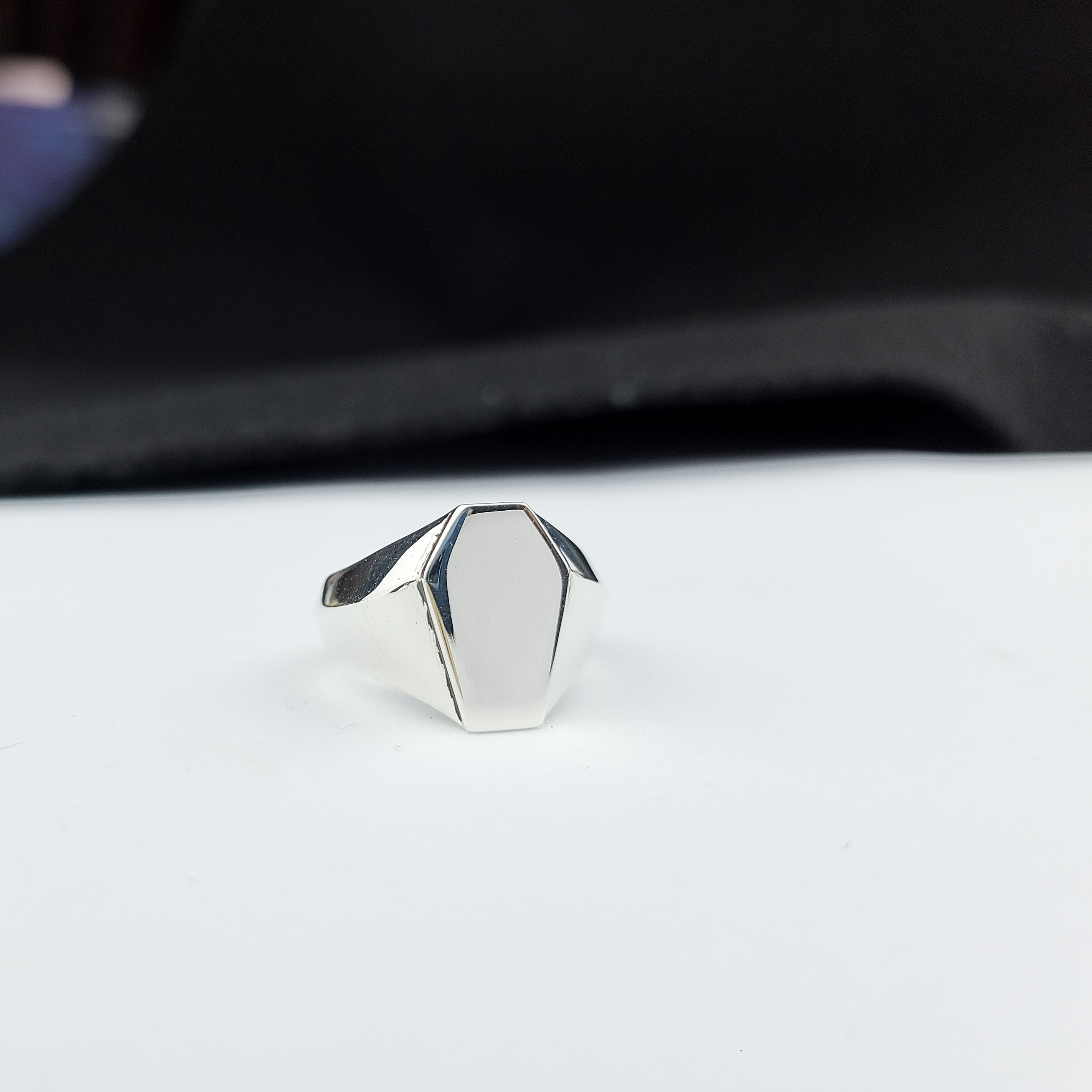 Silver Big Coffin Signet Wedding Band - Inchoo Bijoux