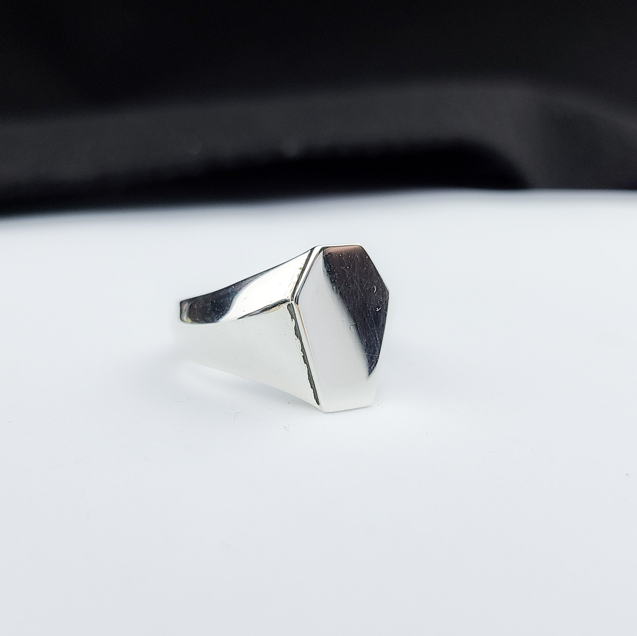 Silver Big Coffin Signet Wedding Band - Inchoo Bijoux