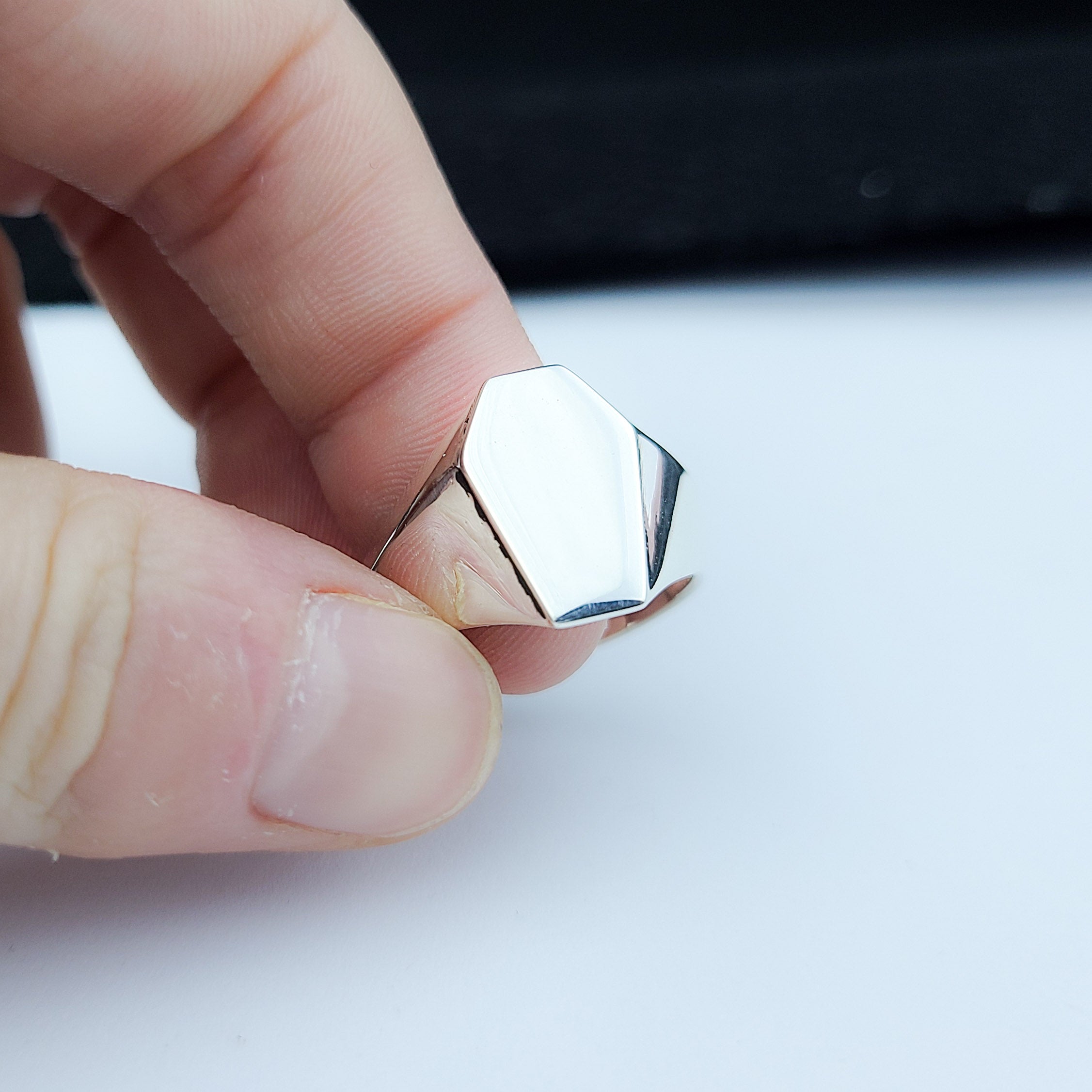 Silver Big Coffin Signet Wedding Band - Inchoo Bijoux