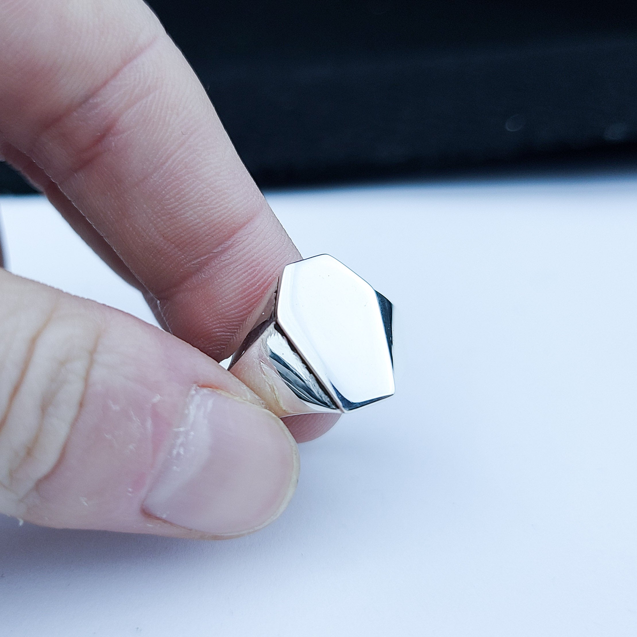 Silver Big Coffin Signet Wedding Band - Inchoo Bijoux