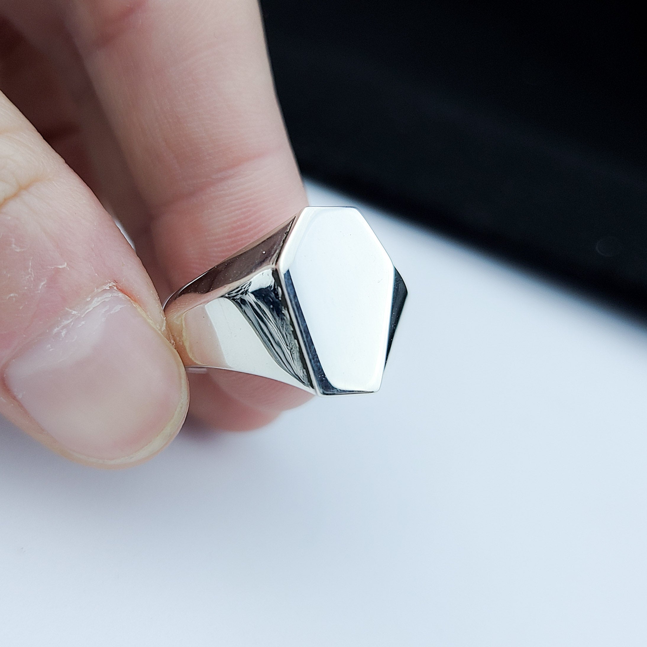 Silver Big Coffin Signet Wedding Band - Inchoo Bijoux