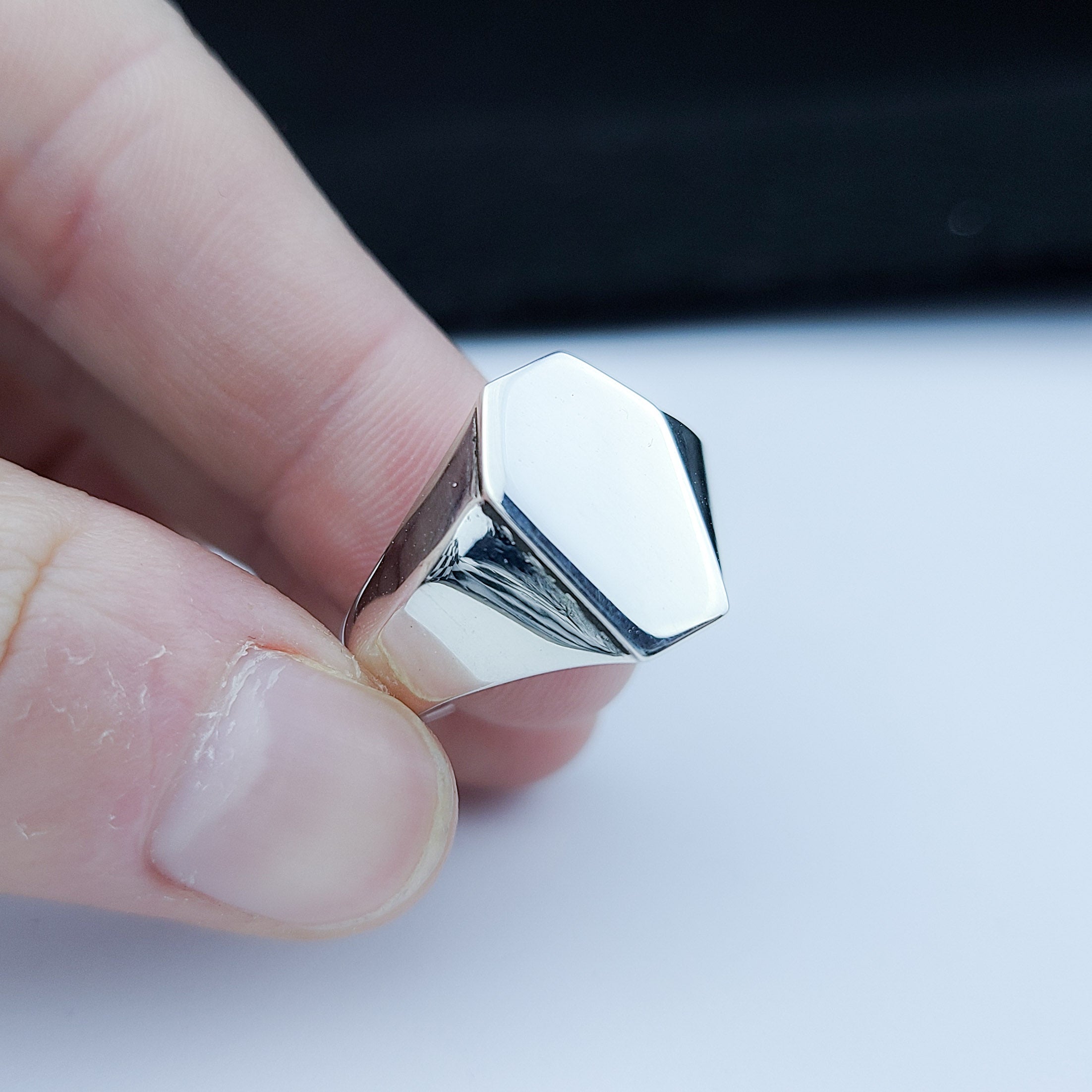 Silver Big Coffin Signet Wedding Band - Inchoo Bijoux