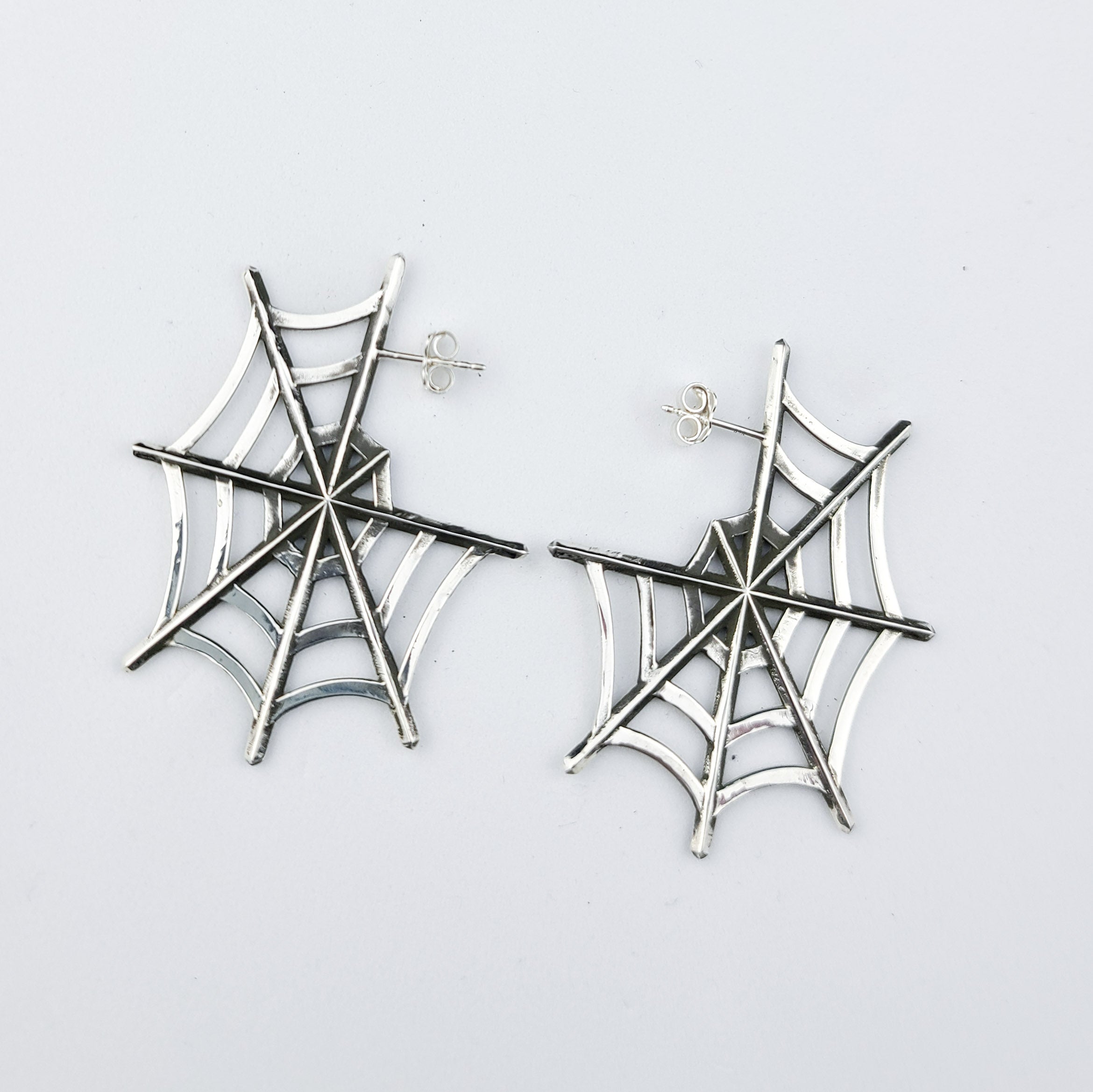 Silver Big Spider Web Hoops Earrings