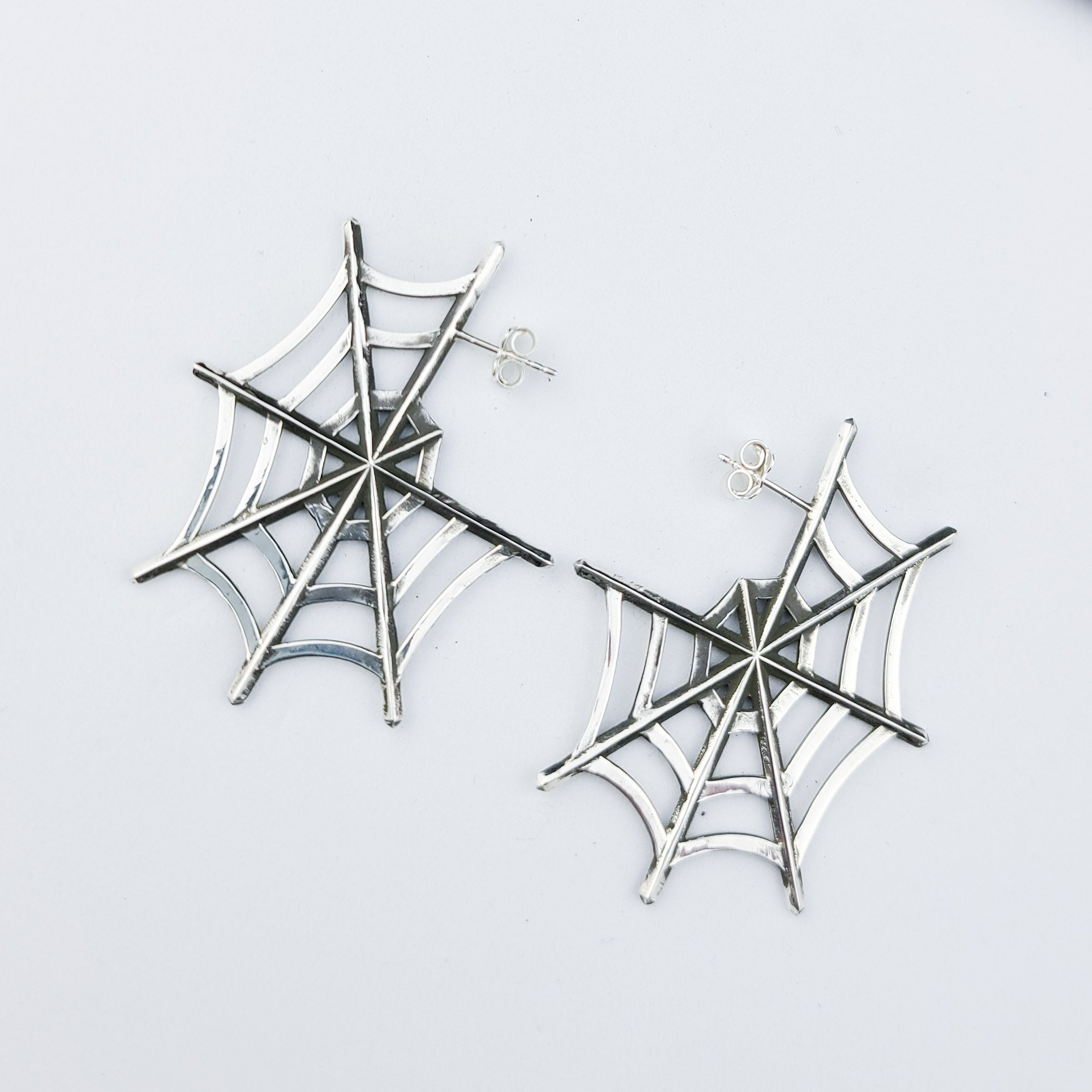 Silver Big Spider Web Hoops Earrings