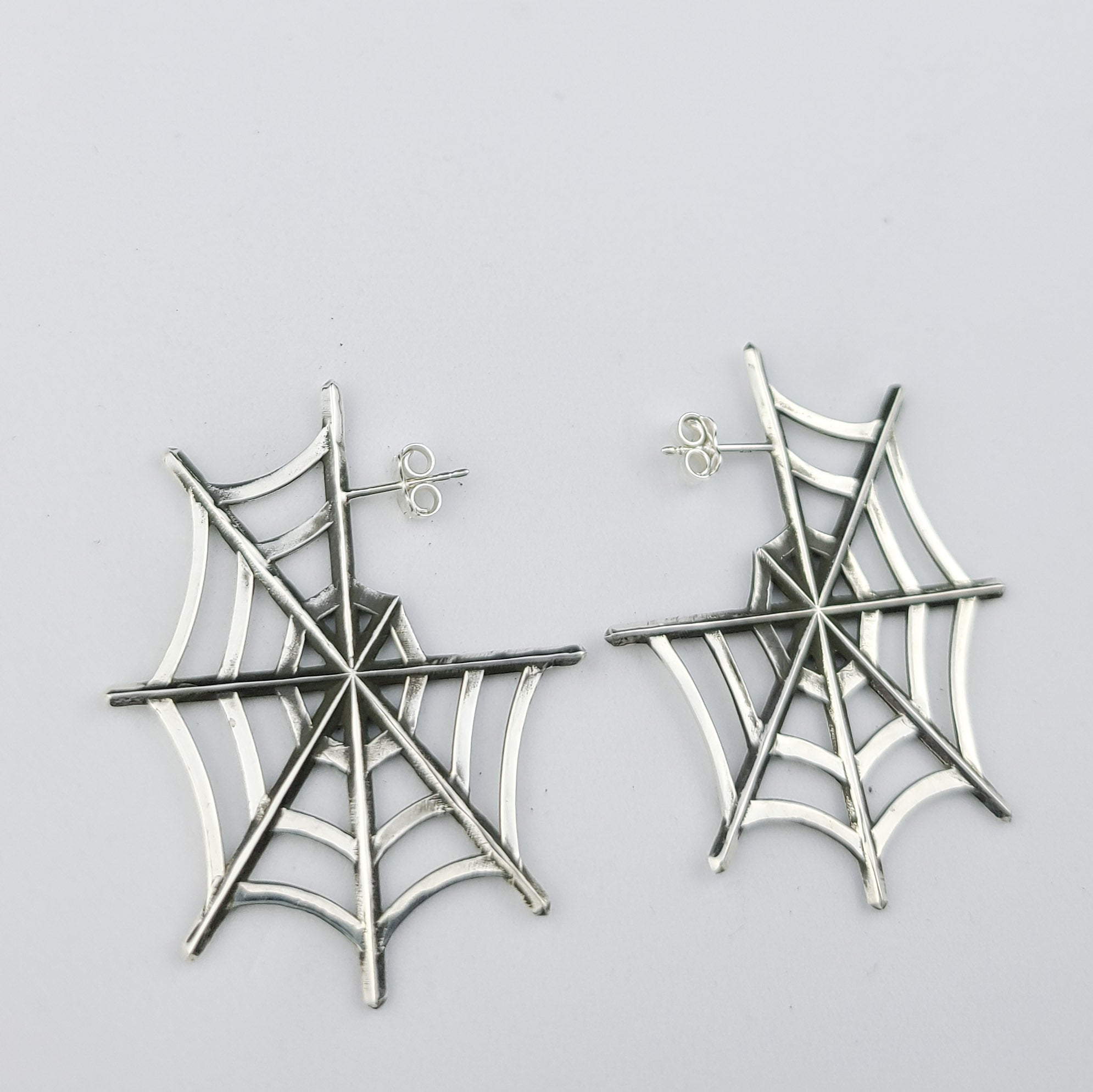 Silver Big Spider Web Hoops Earrings