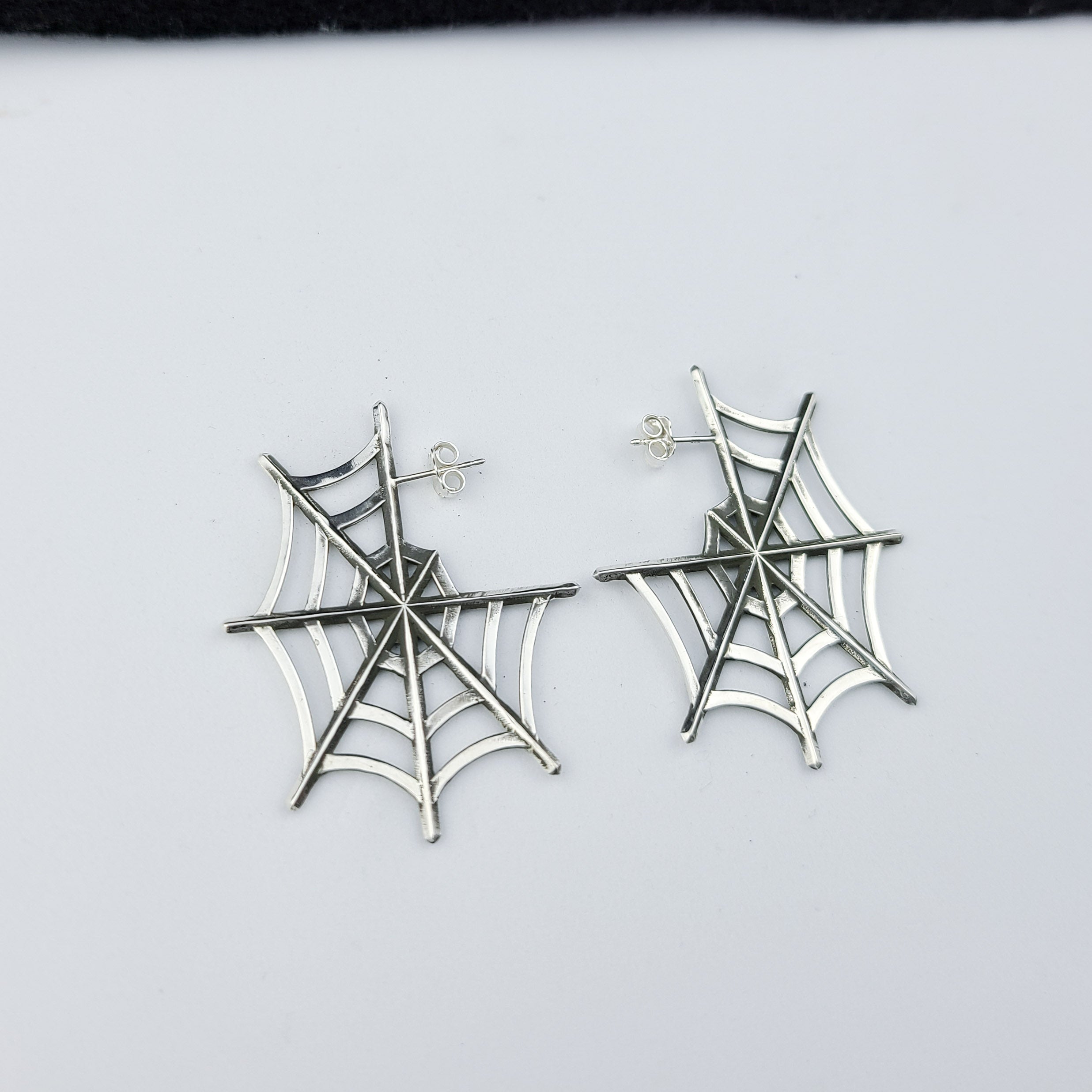 Silver Big Spider Web Hoops Earrings
