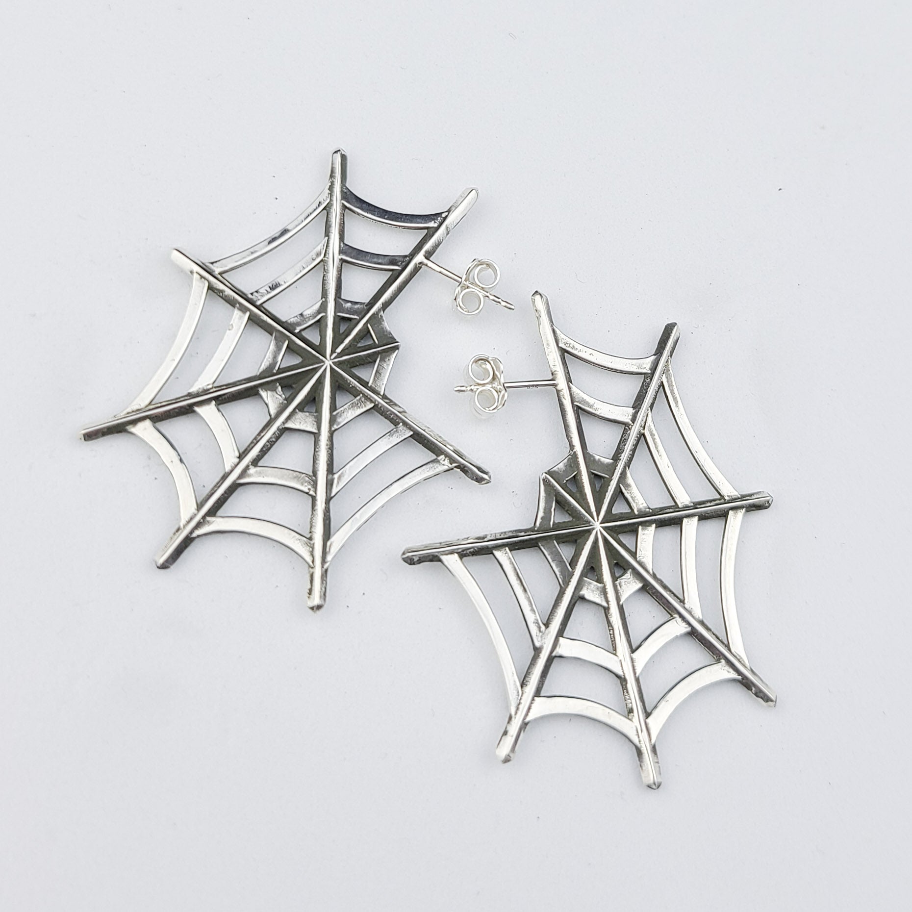 Silver Big Spider Web Hoops Earrings