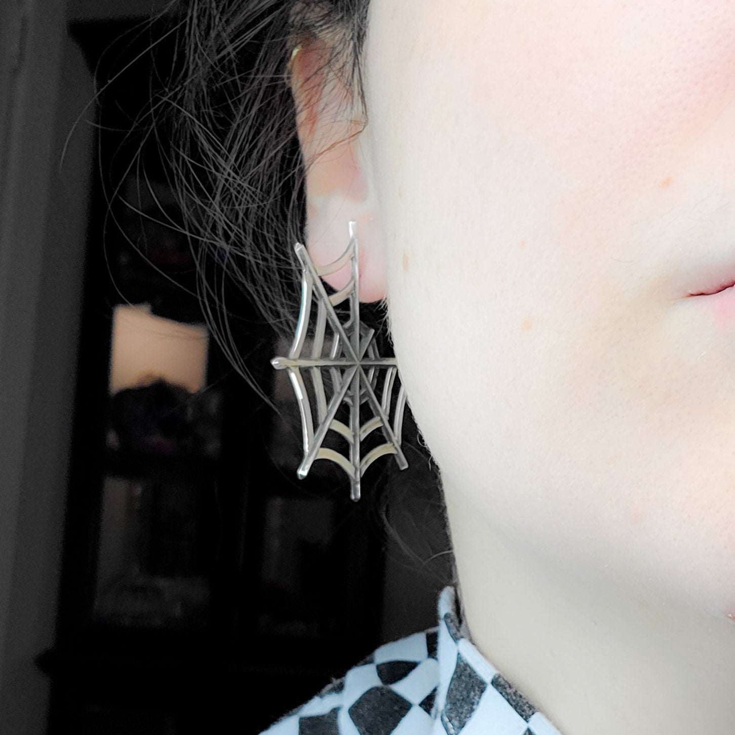 Silver Big Spider Web Hoops Earrings