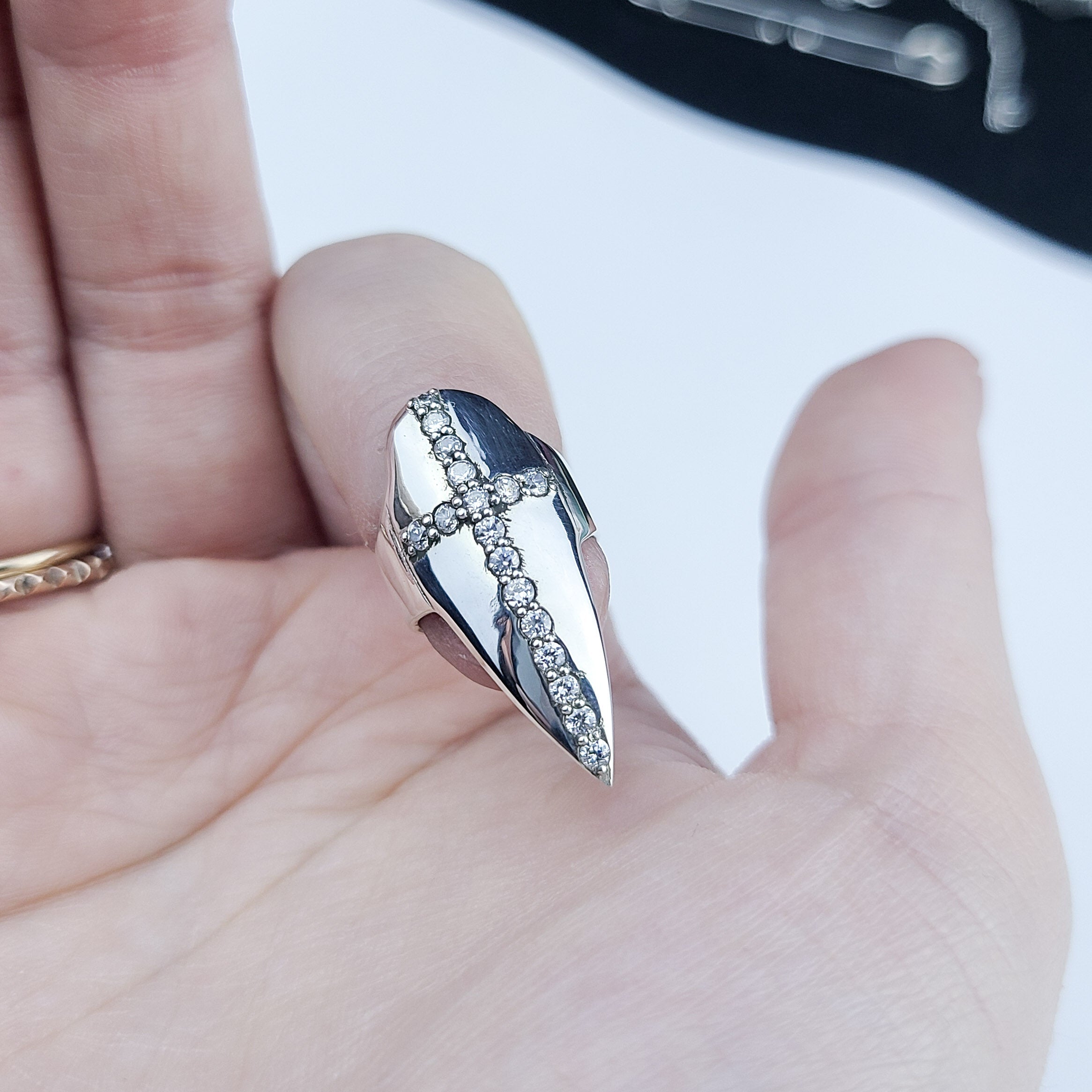Diamond Cross Fake Nail Claw Ring - Inchoo Bijoux