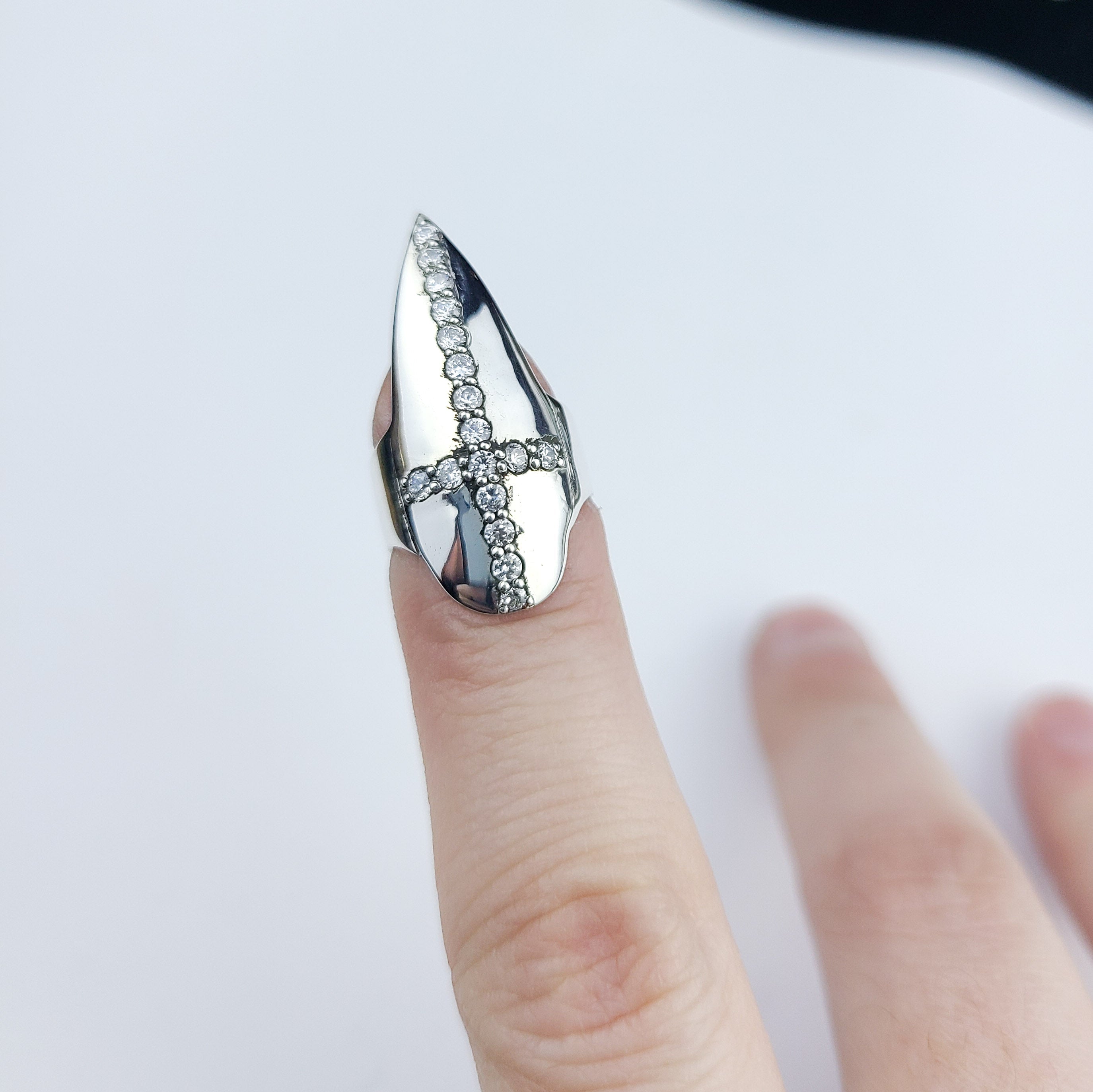 Diamond Cross Fake Nail Claw Ring - Inchoo Bijoux