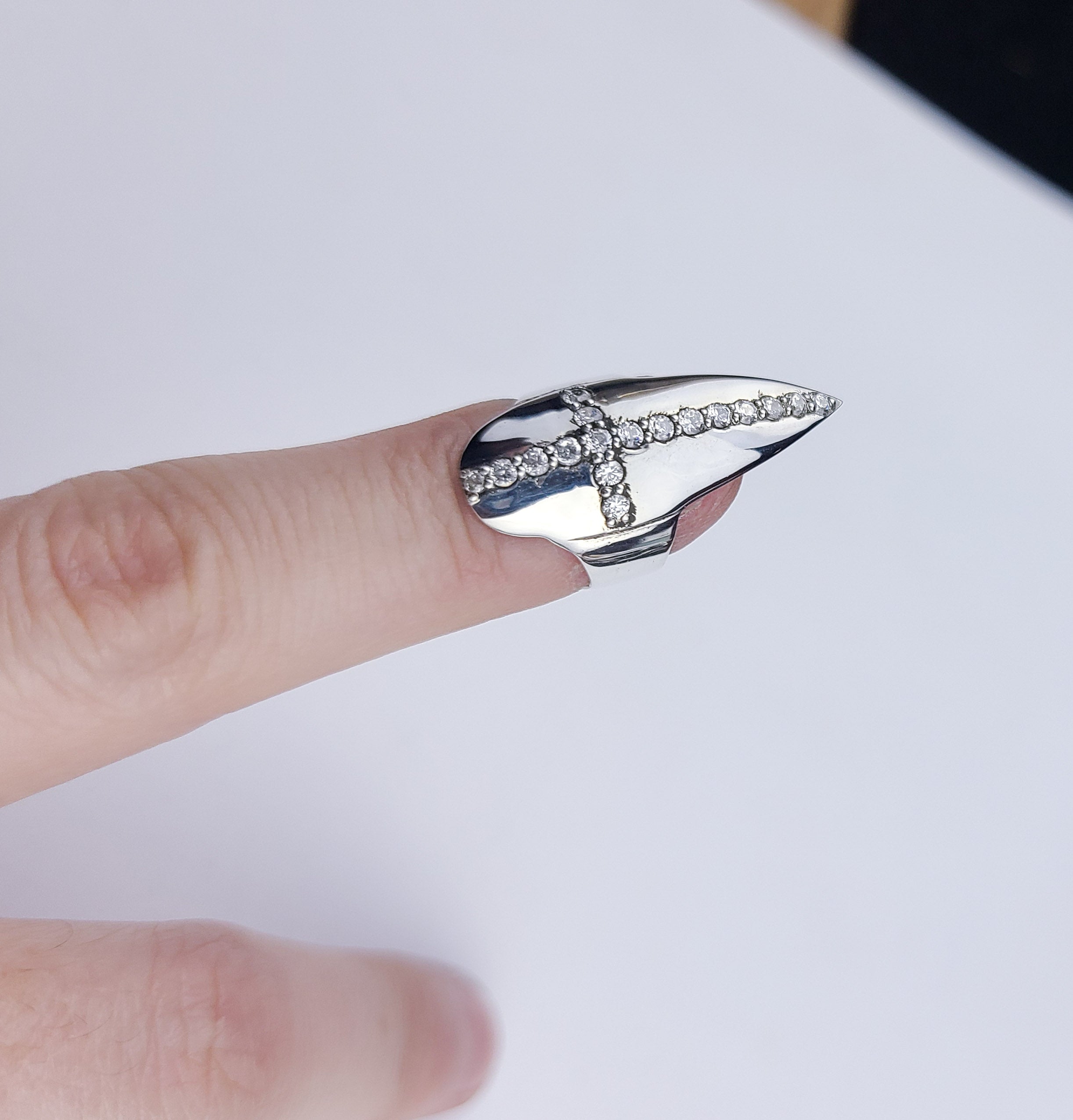 Diamond Cross Fake Nail Claw Ring - Inchoo Bijoux