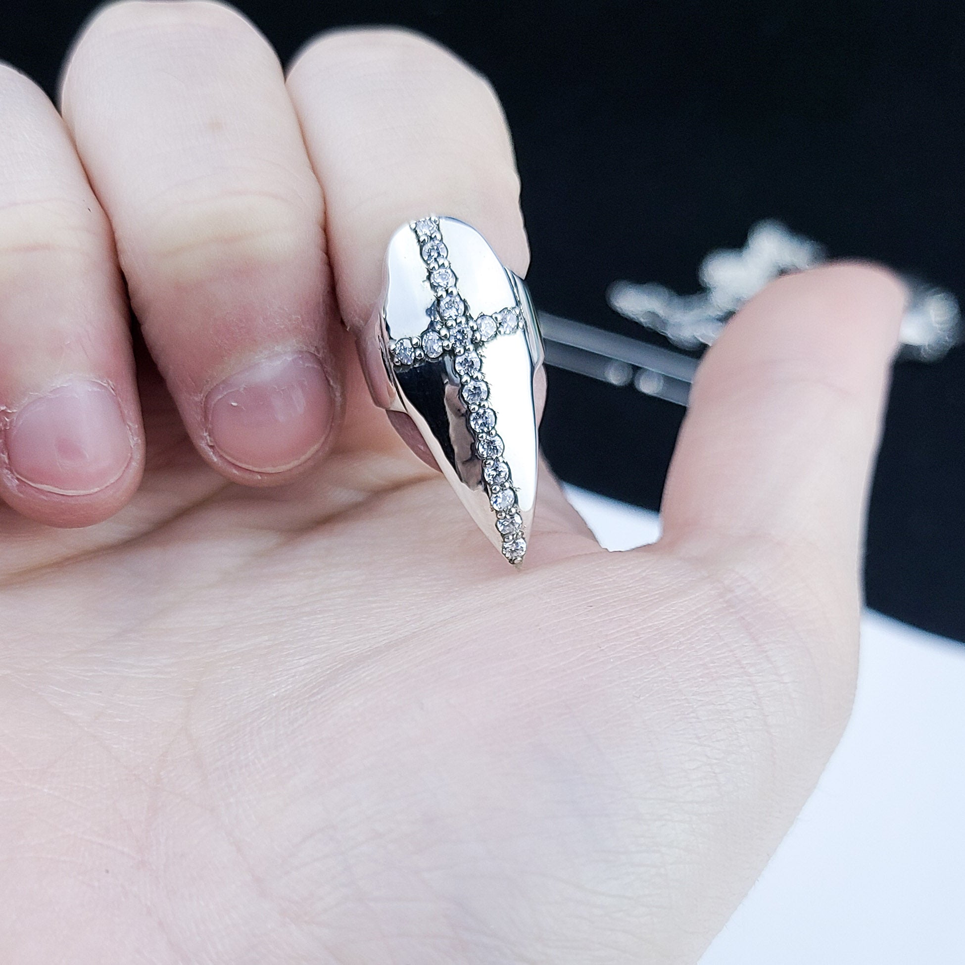 Diamond Cross Fake Nail Claw Ring - Inchoo Bijoux