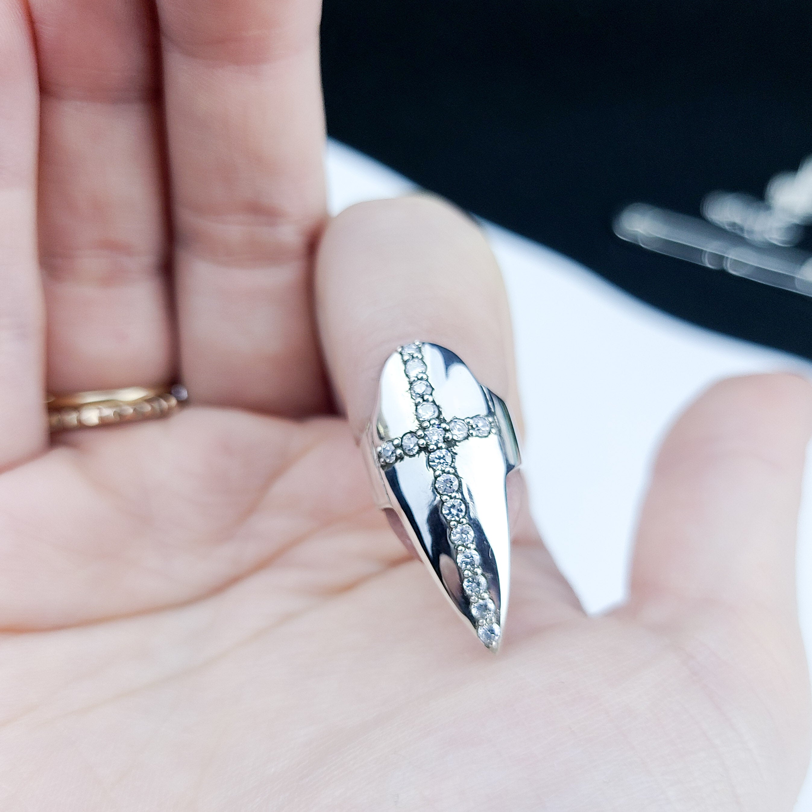 Diamond Cross Fake Nail Claw Ring - Inchoo Bijoux