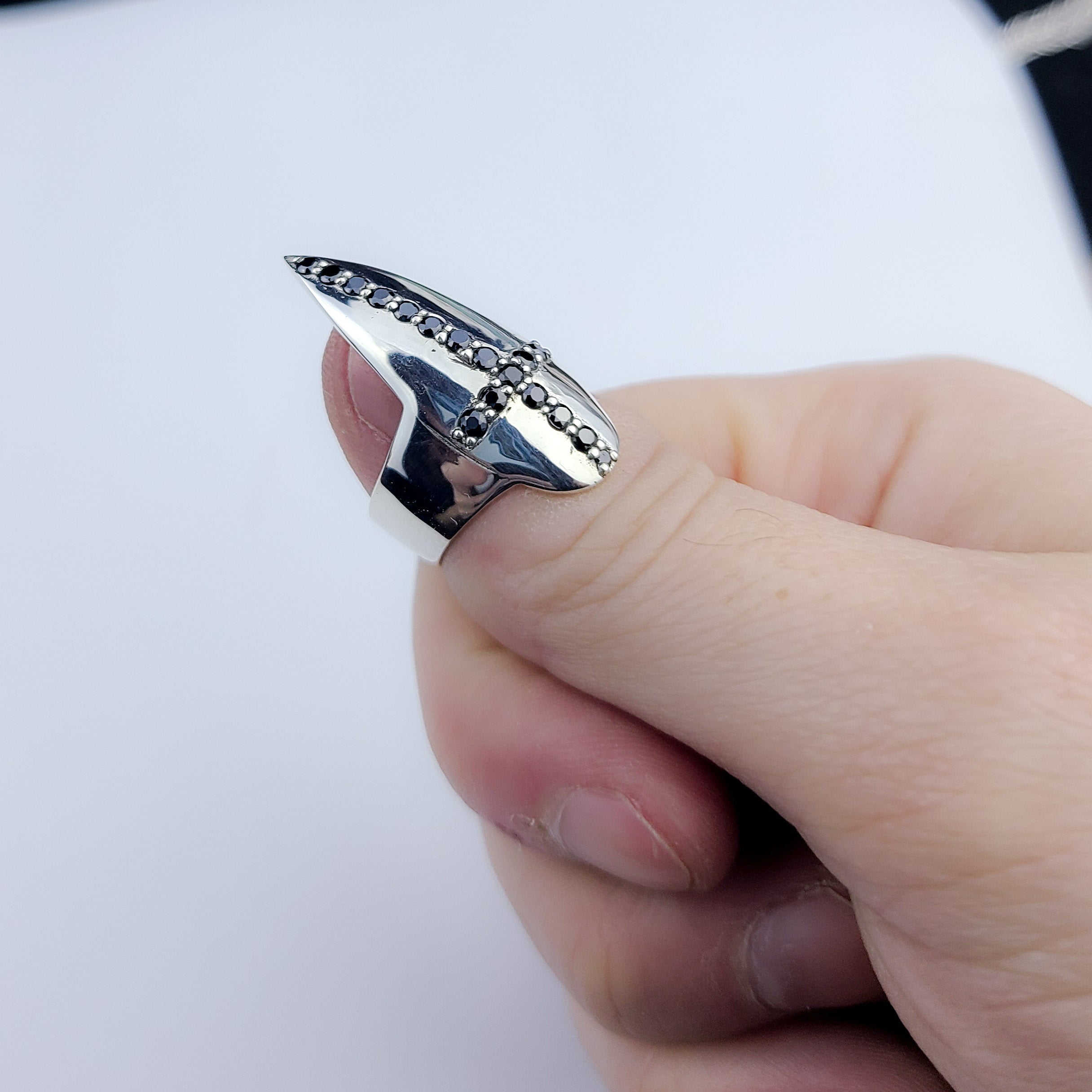 Black Diamond Cross Fake Nail Ring Claw - Inchoo Bijoux