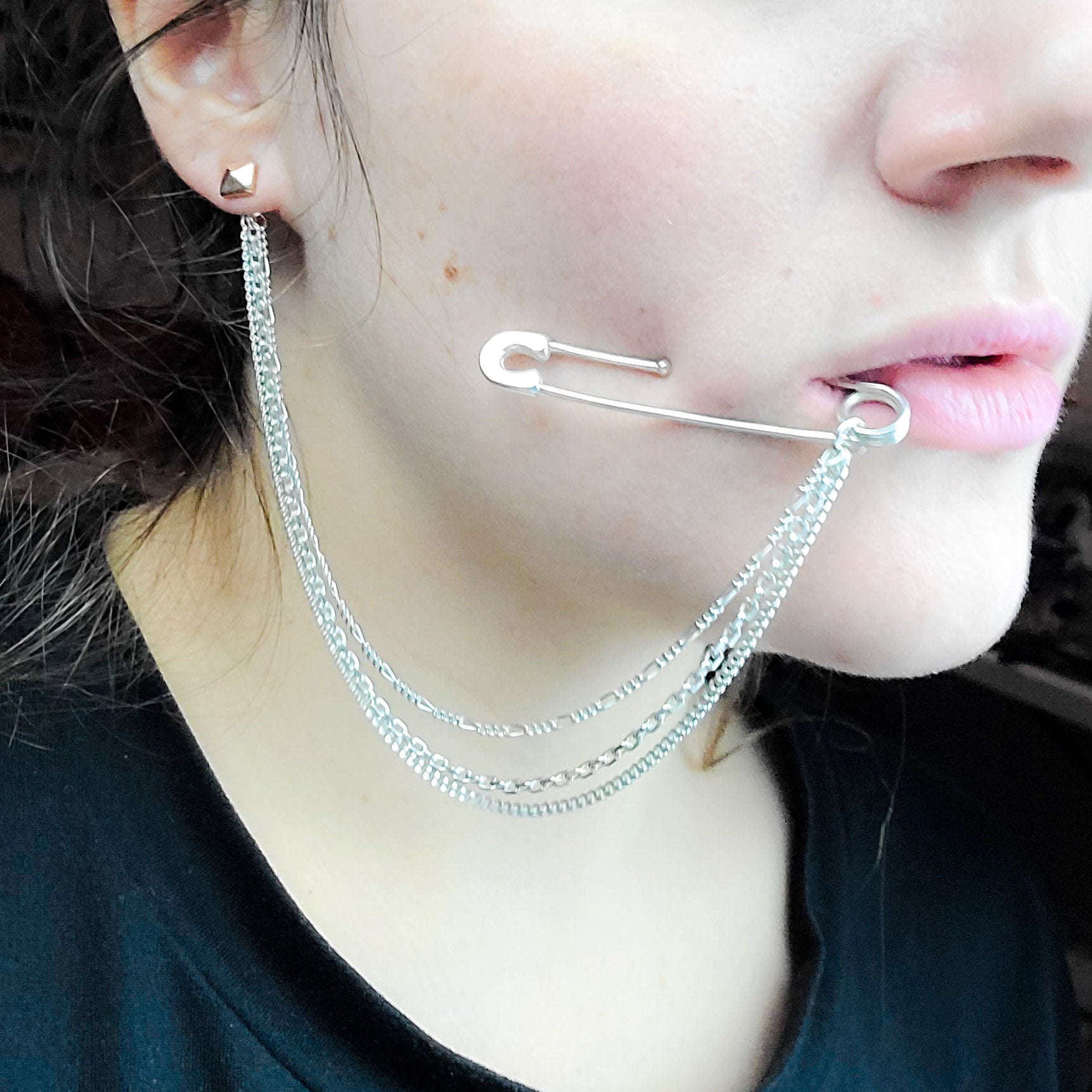 Bold Cheek Piercing Safety Pin