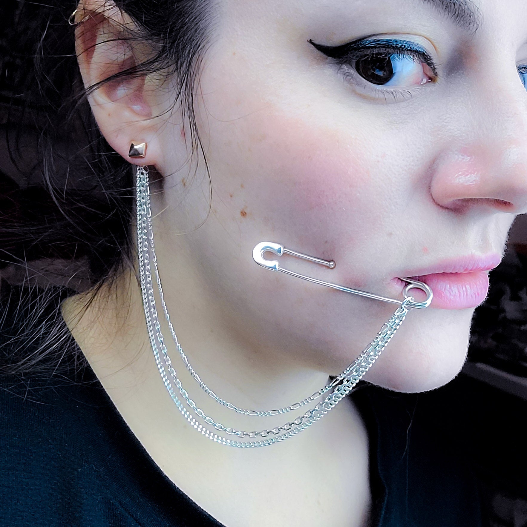Bold Cheek Piercing Safety Pin