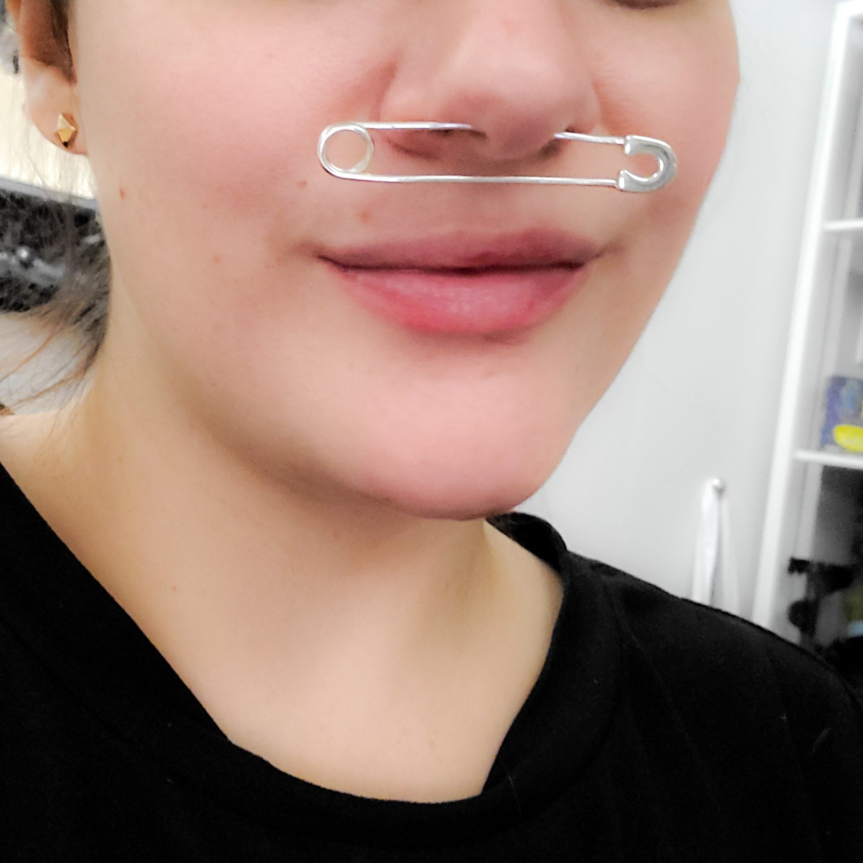 Bold Cheek Piercing Safety Pin