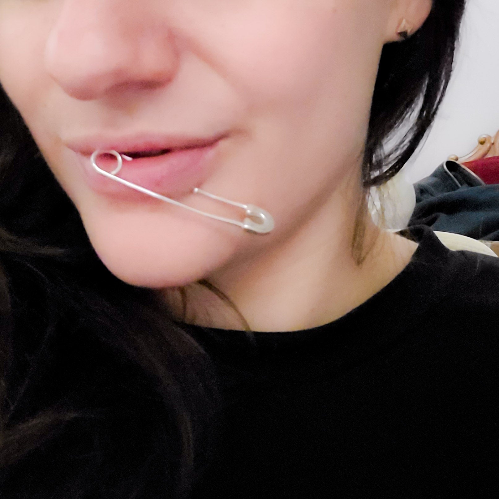Bold Cheek Piercing Safety Pin