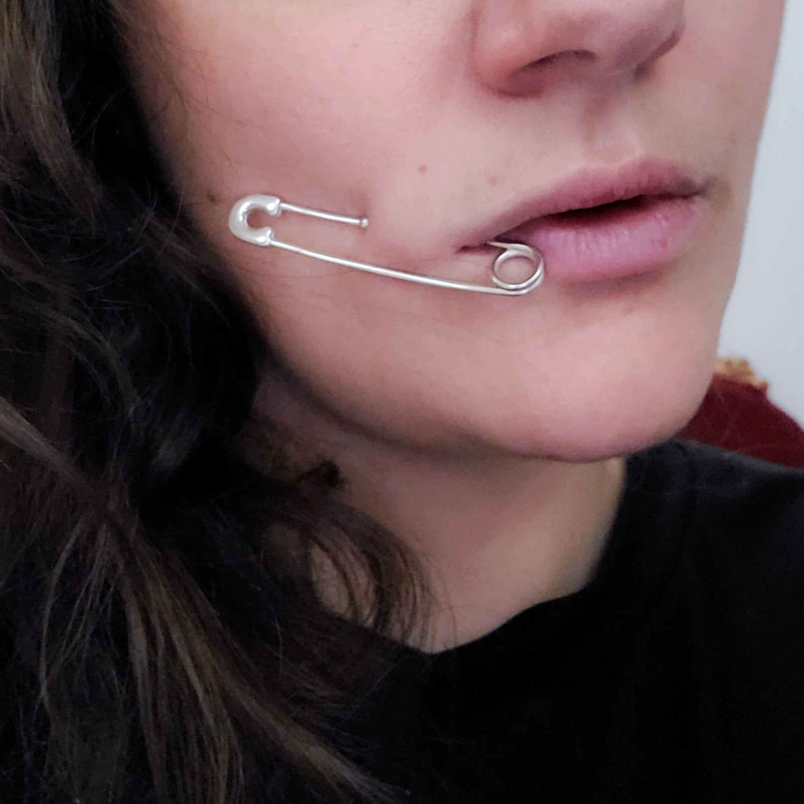 Bold Cheek Piercing Safety Pin