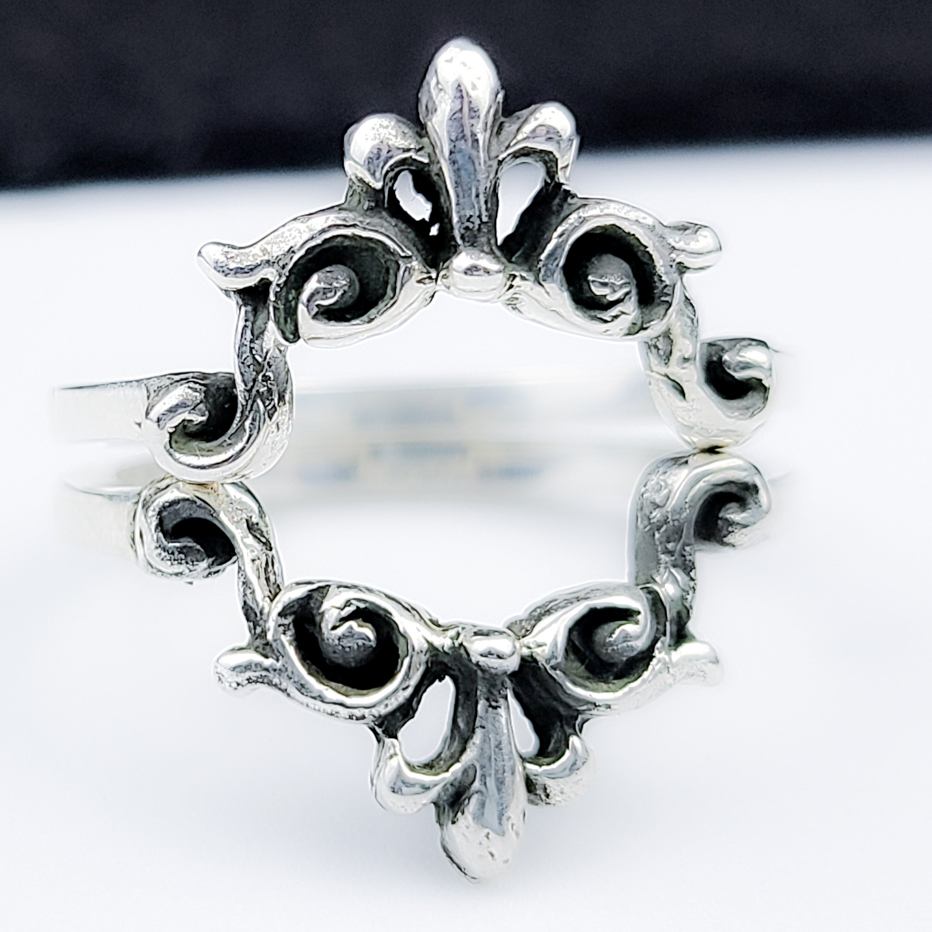Silver Big Baroque Curves Lace Stacking Ring