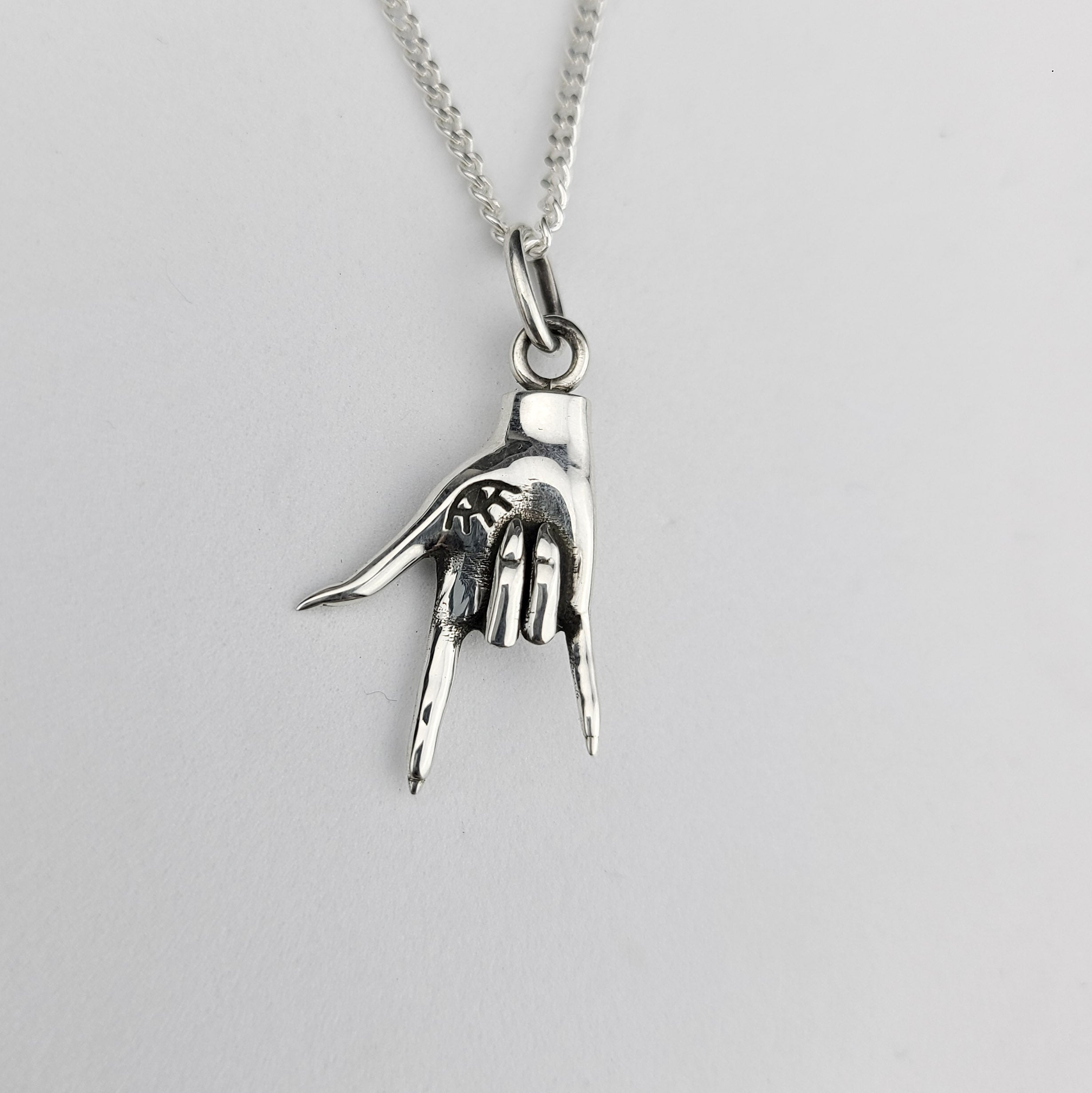 ASL I Love You Silver Hand Pendant