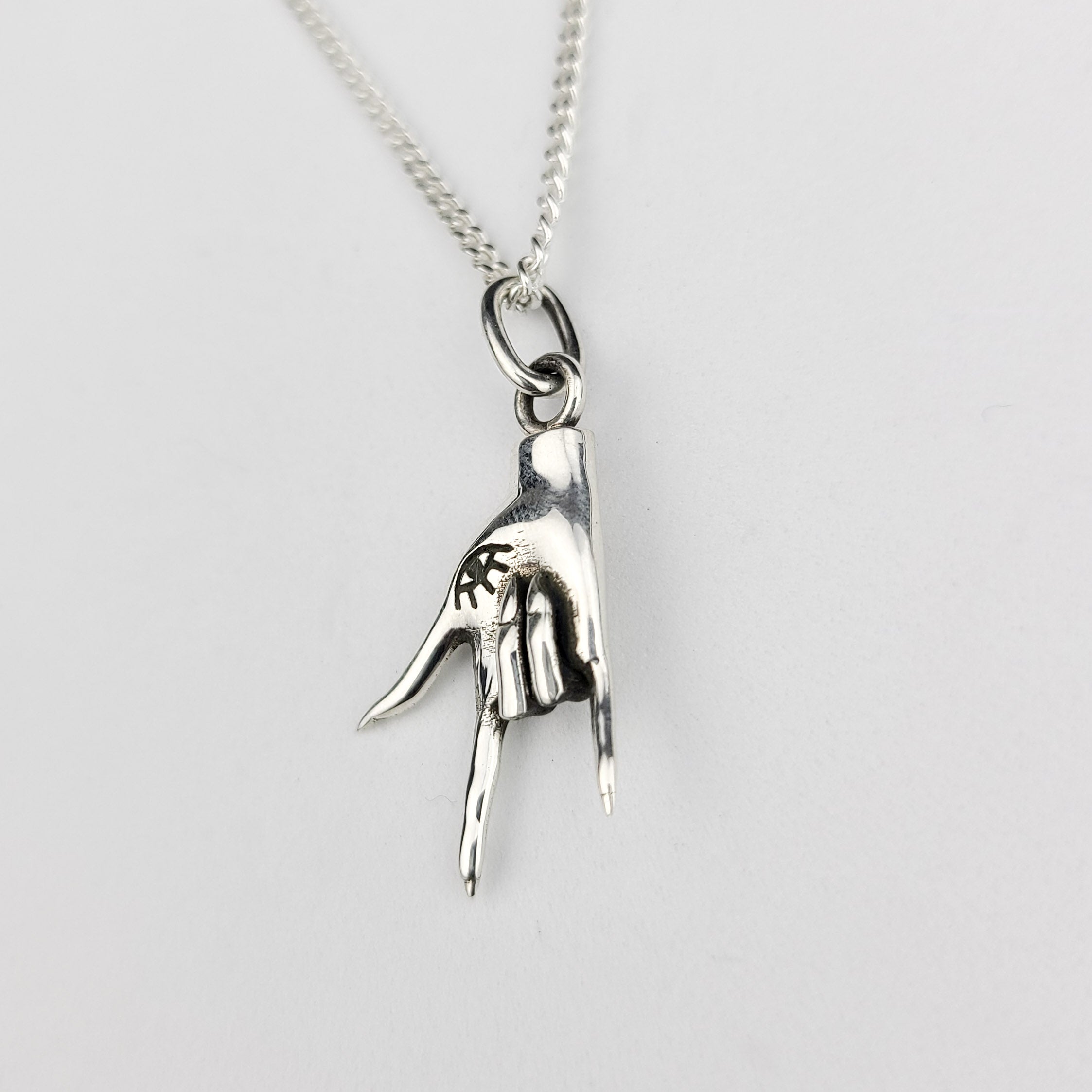 ASL I Love You Silver Hand Pendant