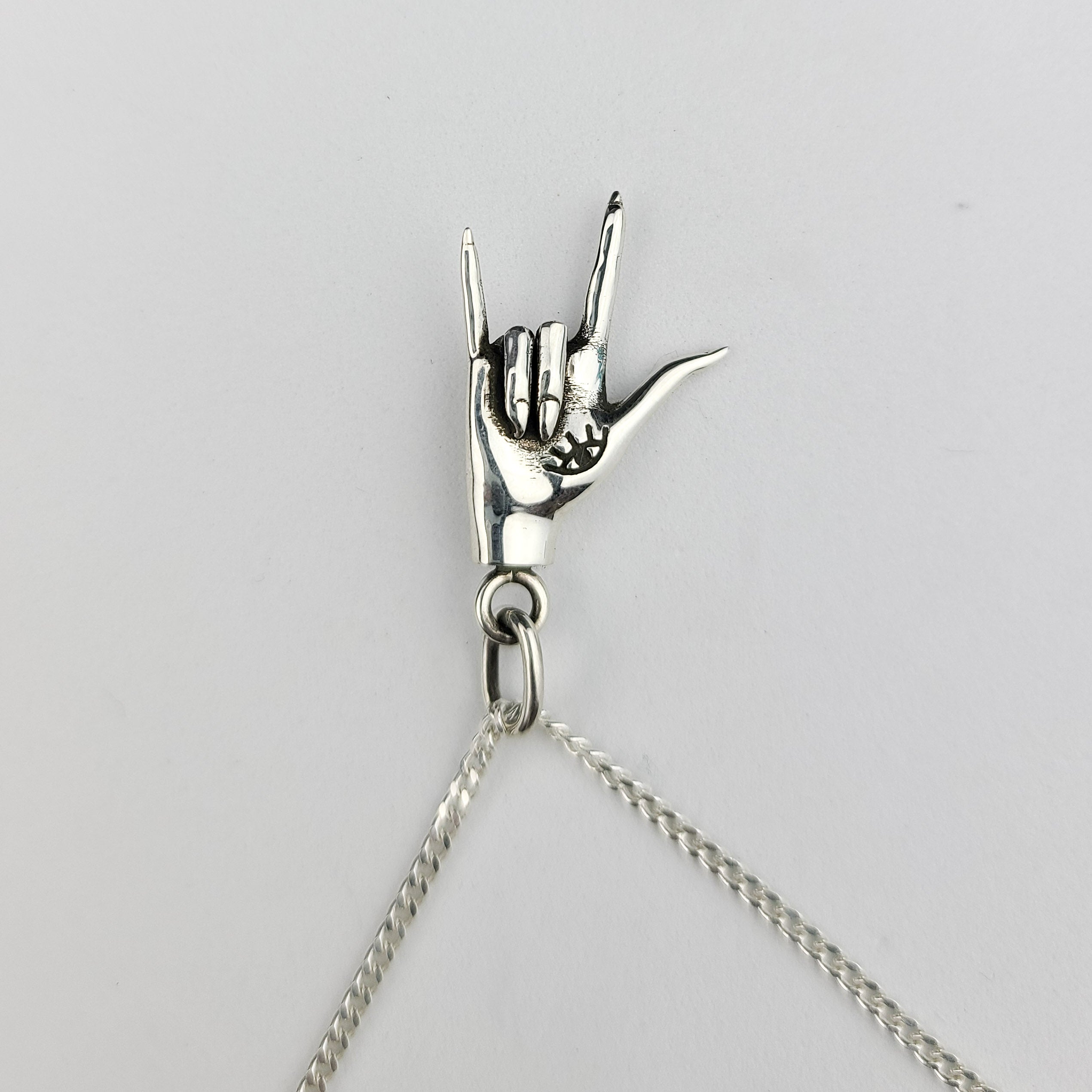 ASL I Love You Silver Hand Pendant