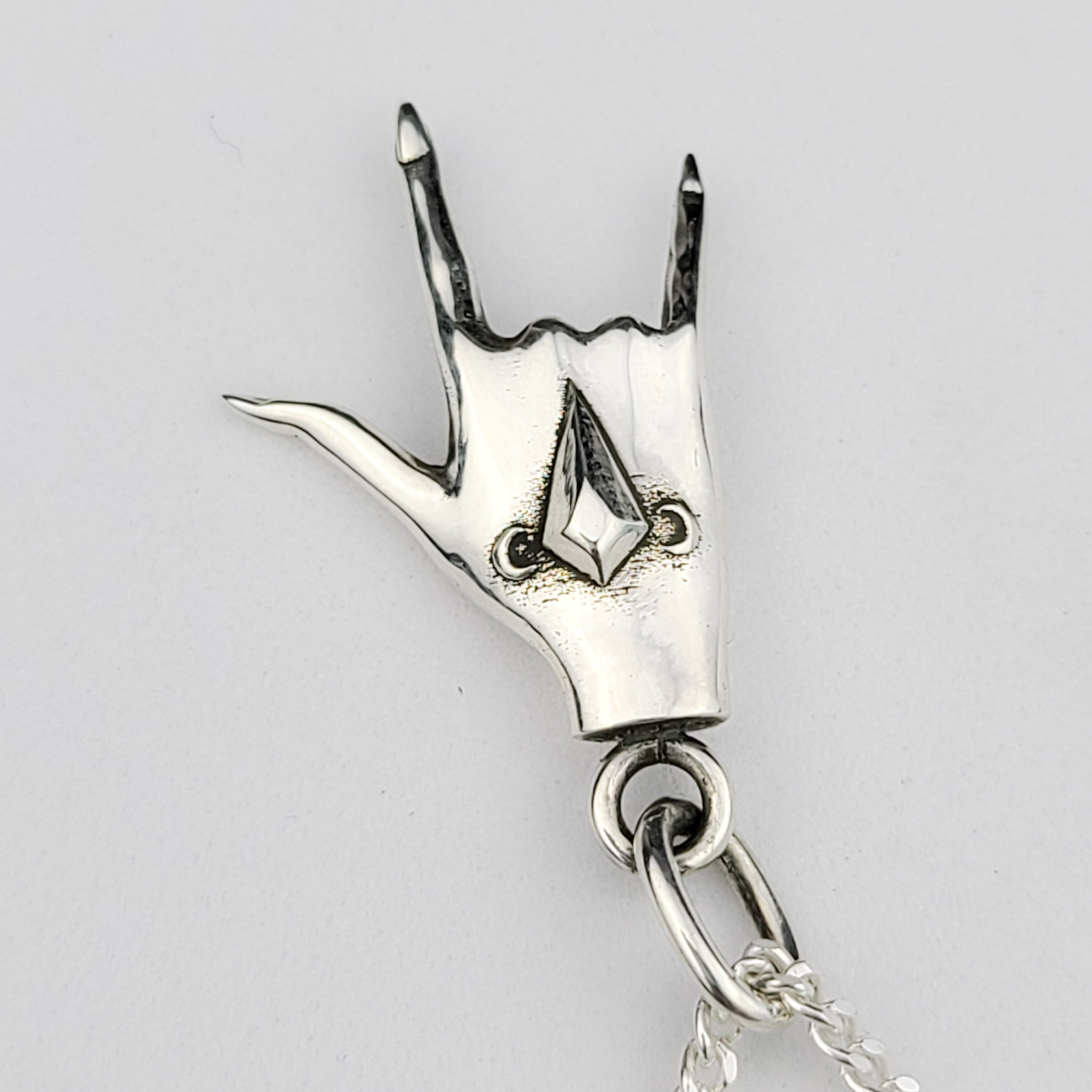 ASL I Love You Silver Hand Pendant