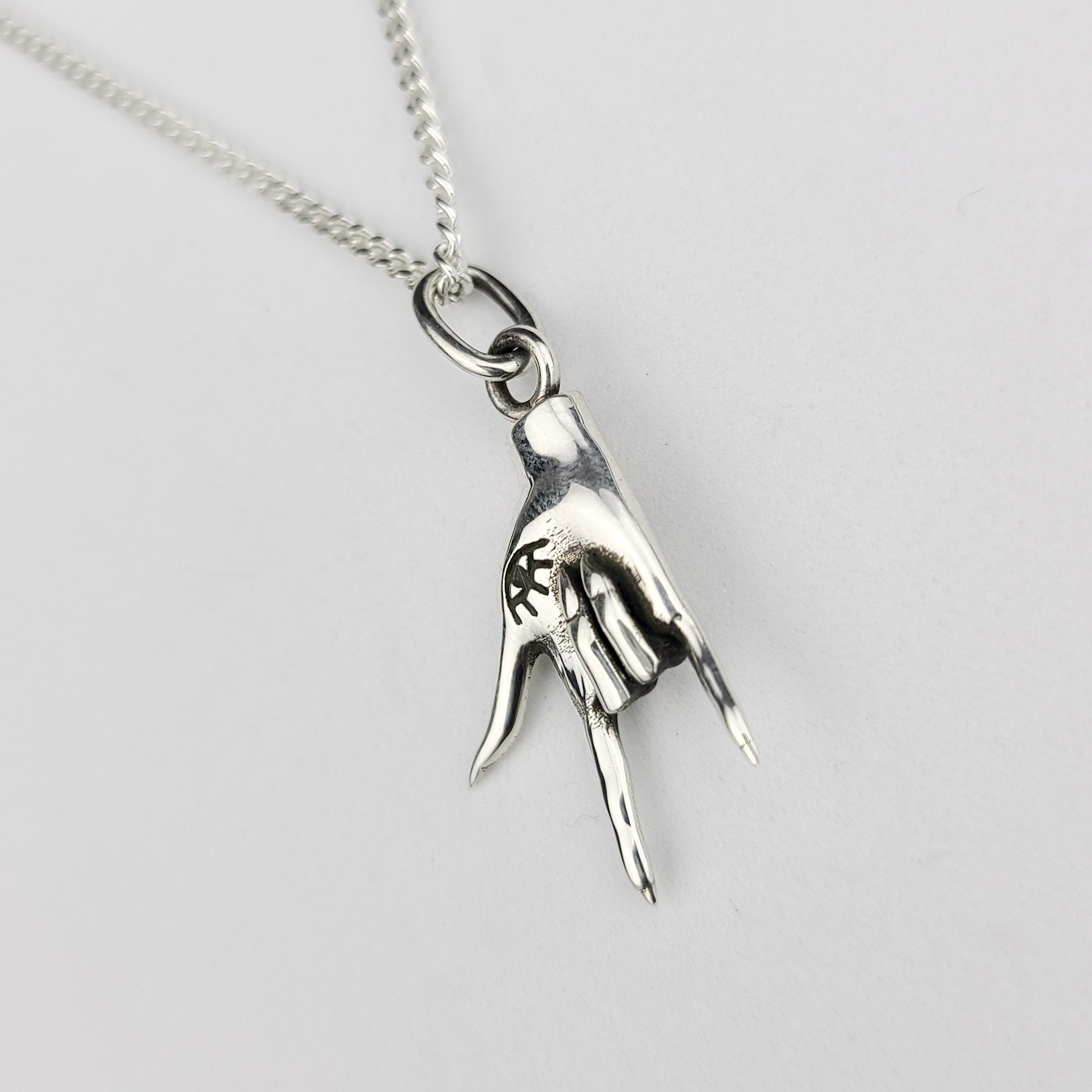 ASL I Love You Silver Hand Pendant