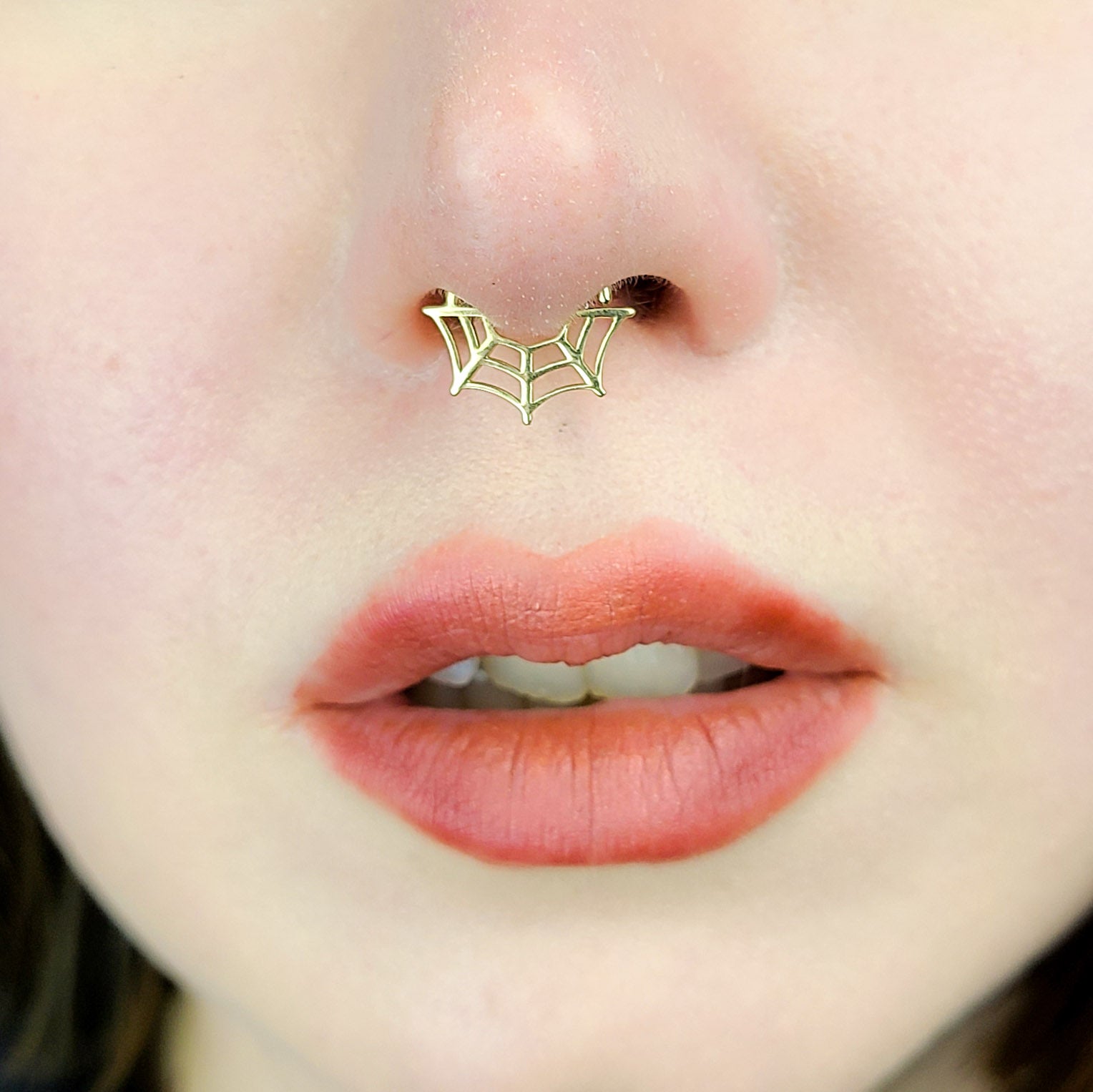 Spider Web Nose Ring Septum Piercing Halloween - Gold Options