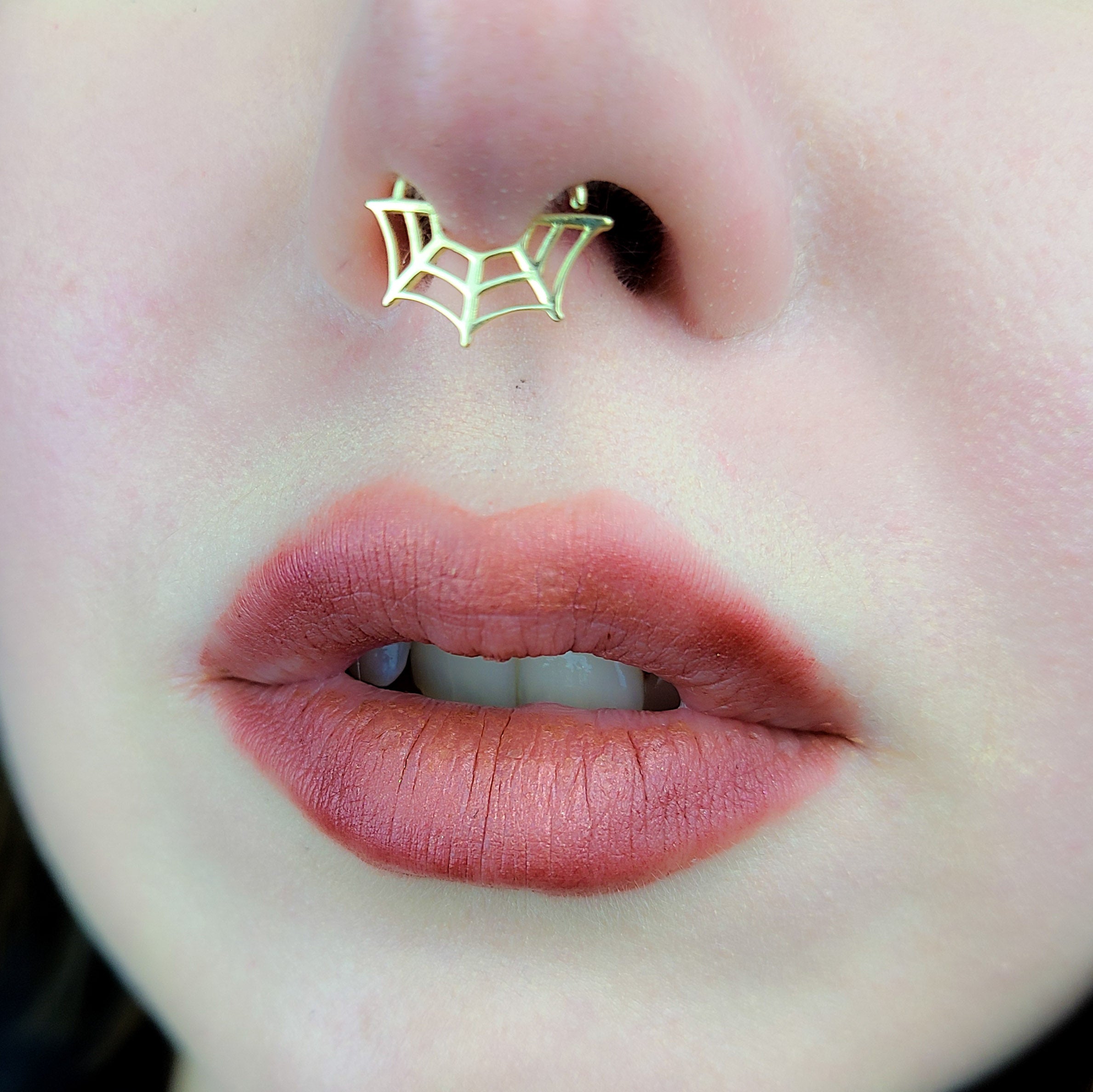 Spider Web Nose Ring Septum Piercing Halloween - Gold Options