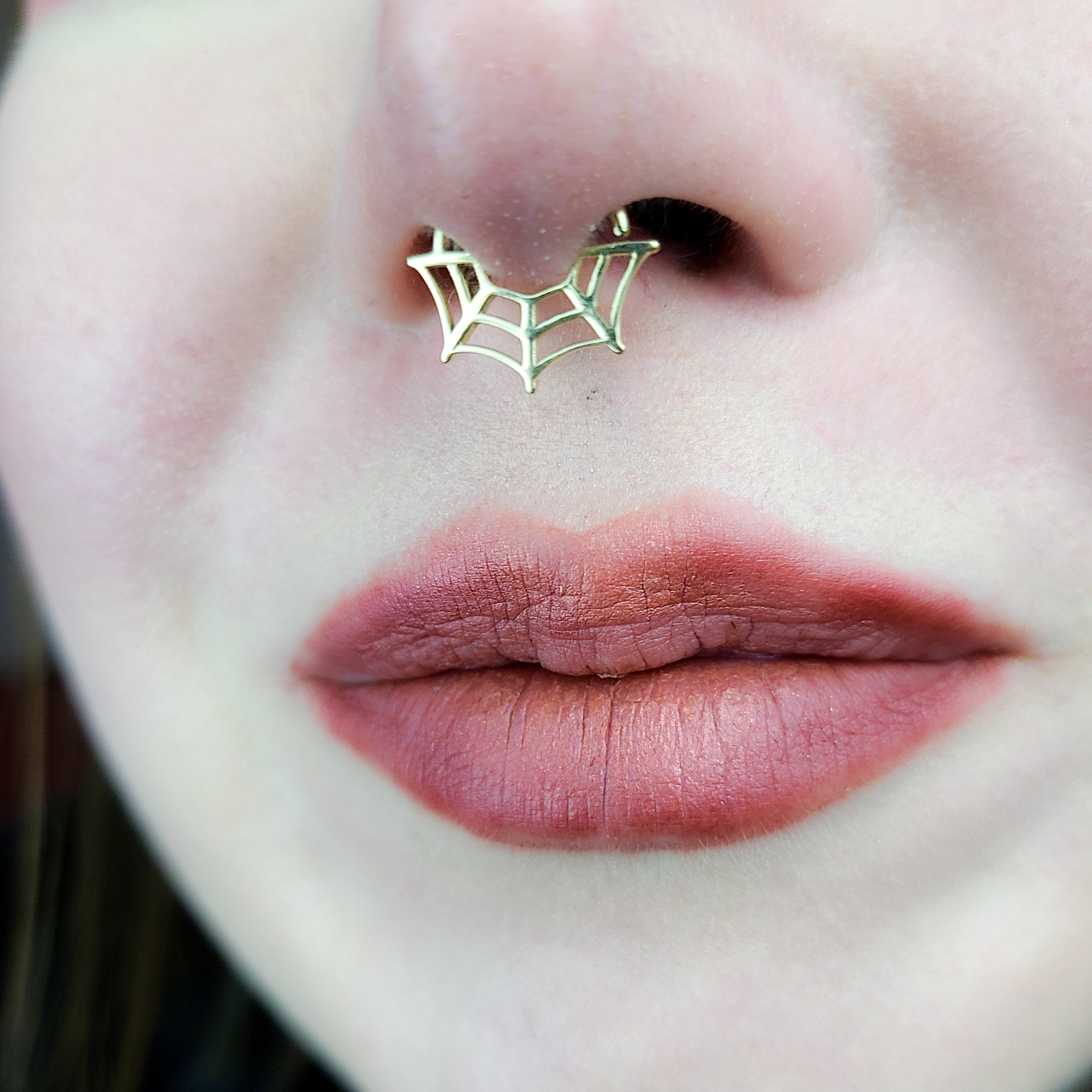 Spider Web Nose Ring Septum Piercing Halloween - Gold Options