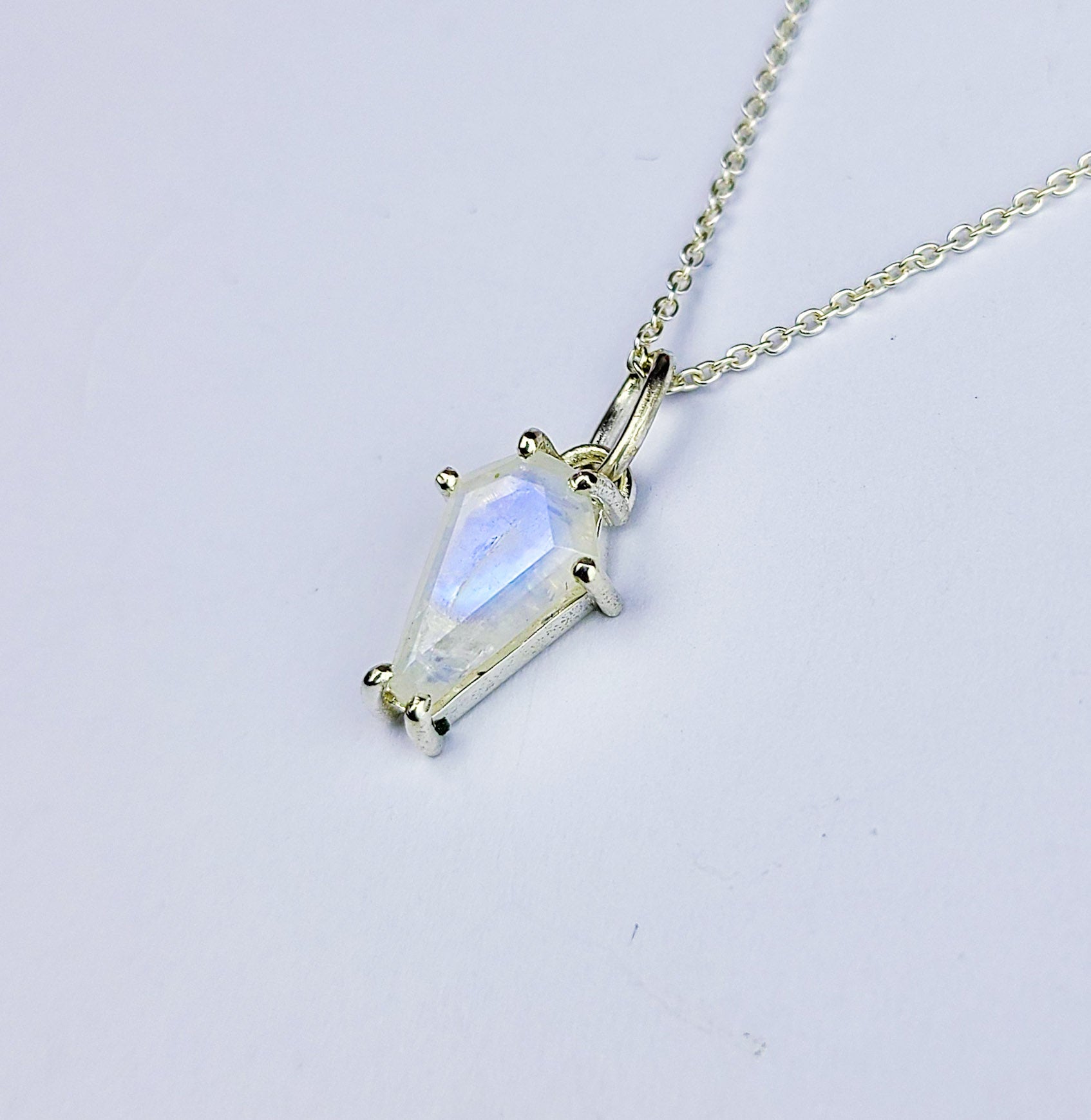 Rainbow Moonstone Coffin Necklace Pendant (8x13) - Inchoo Bijoux
