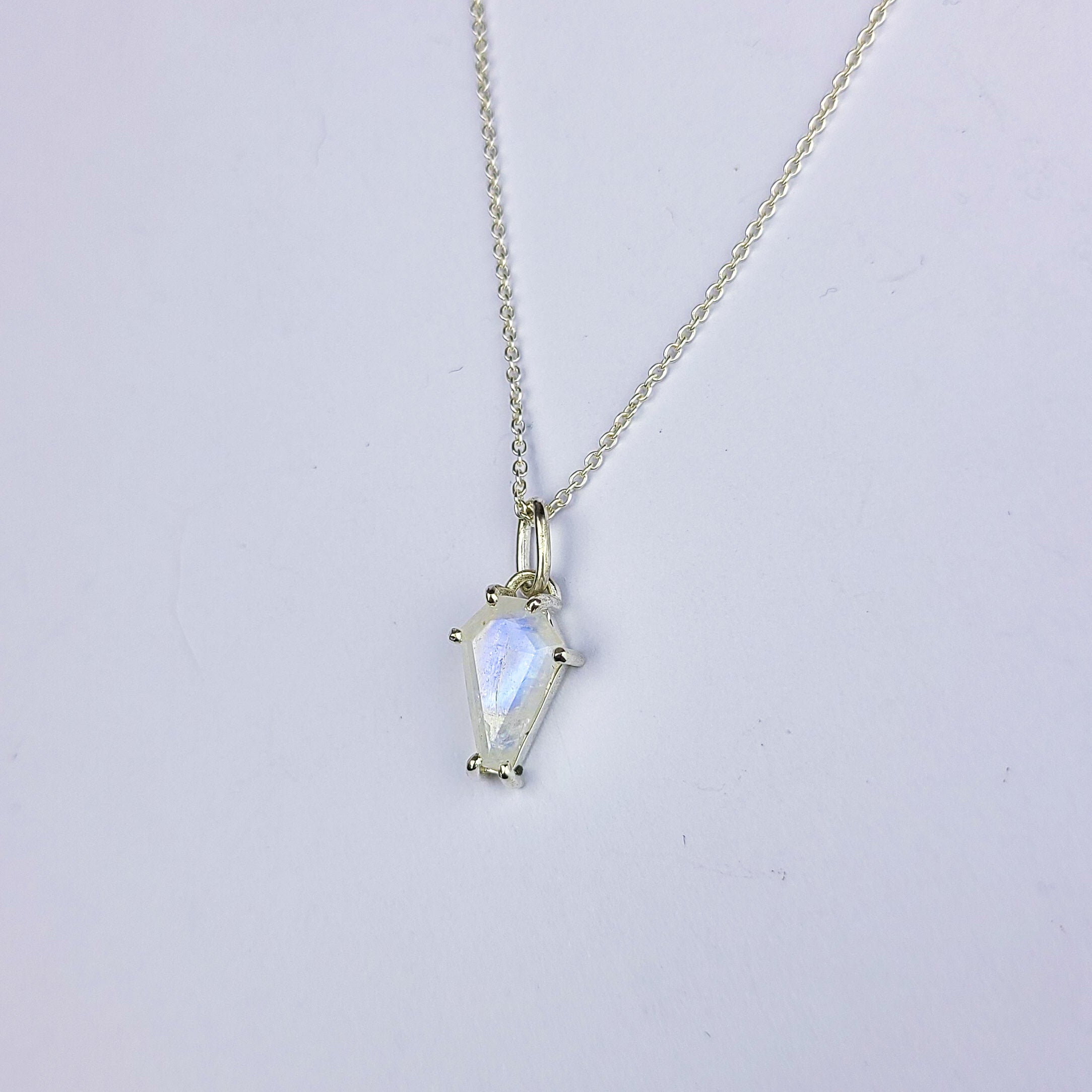 Rainbow Moonstone Coffin Necklace Pendant (8x13) - Inchoo Bijoux