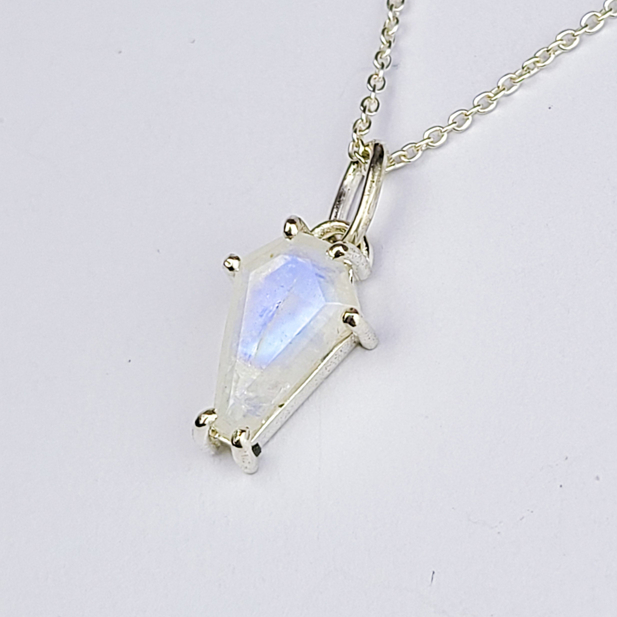 Rainbow Moonstone Coffin Necklace Pendant (8x13) - Inchoo Bijoux