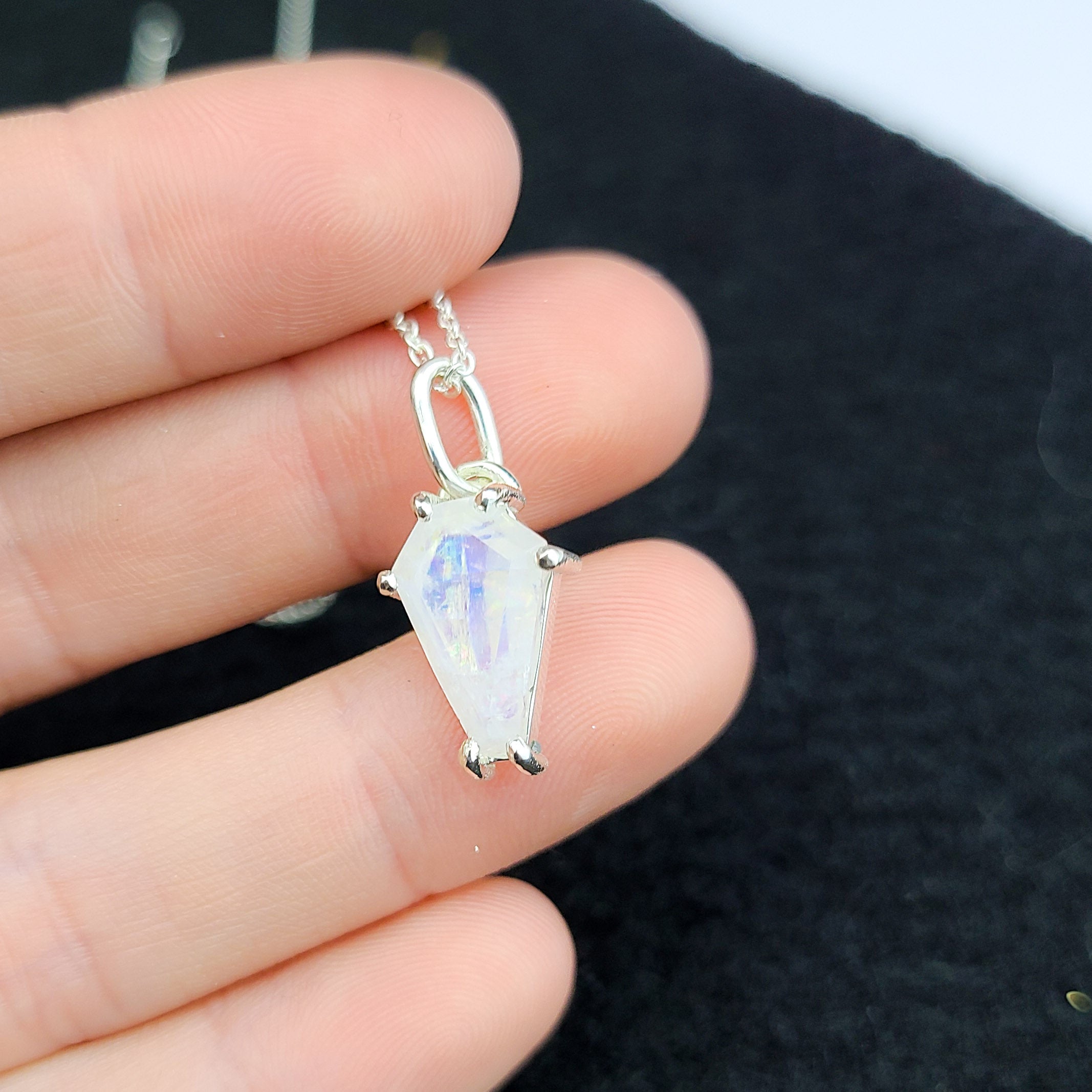 Rainbow Moonstone Coffin Necklace Pendant (8x13) - Inchoo Bijoux