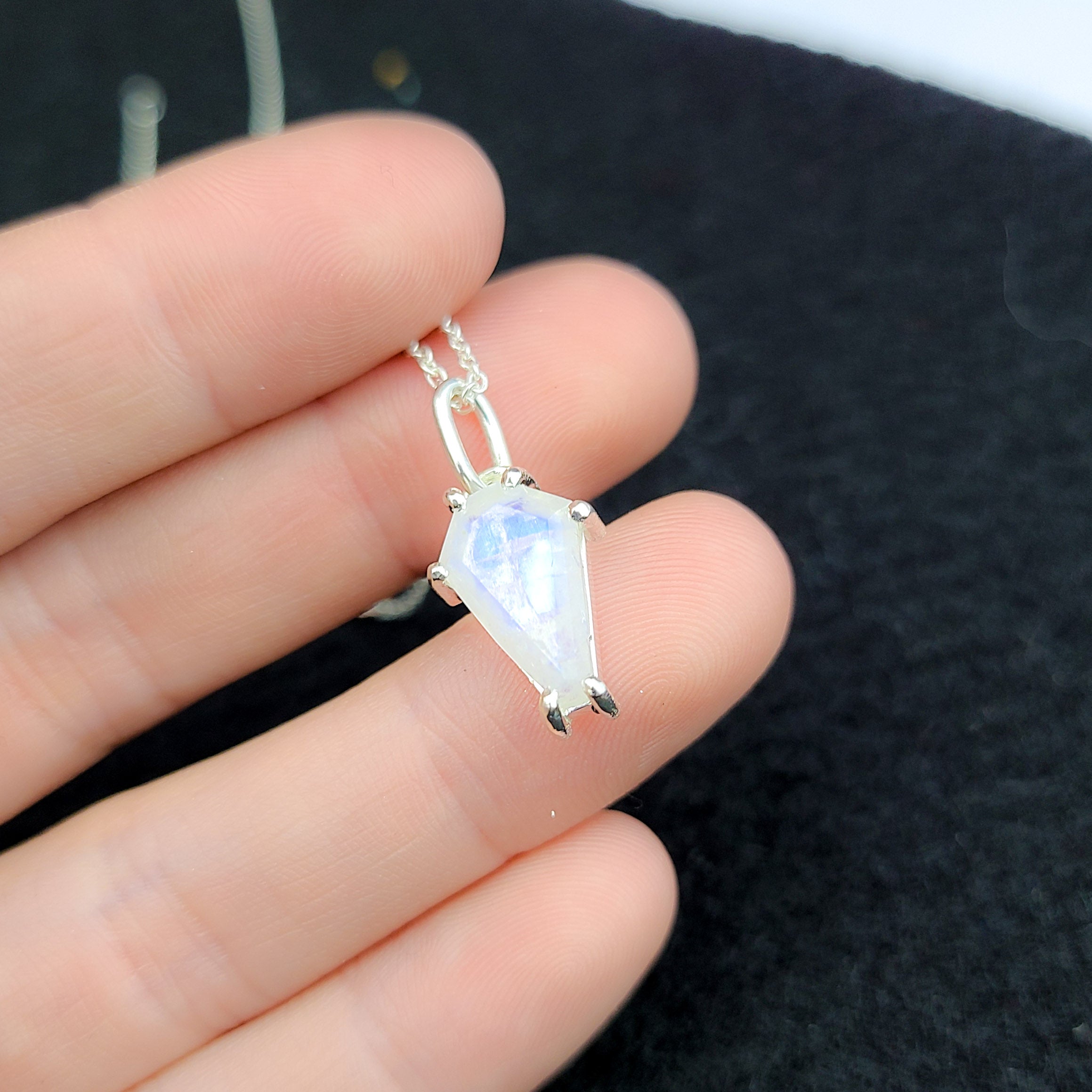 Rainbow Moonstone Coffin Necklace Pendant (8x13) - Inchoo Bijoux
